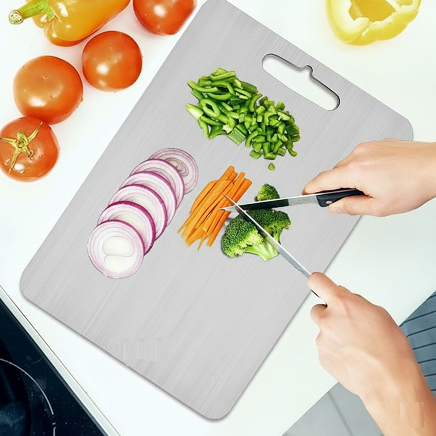 Image of MAK BROTHERS Stainless Steel Kitchen,Choping Board Vegetable,vegitable Chopper 31x21 CM Stainless Steel Cutting Board