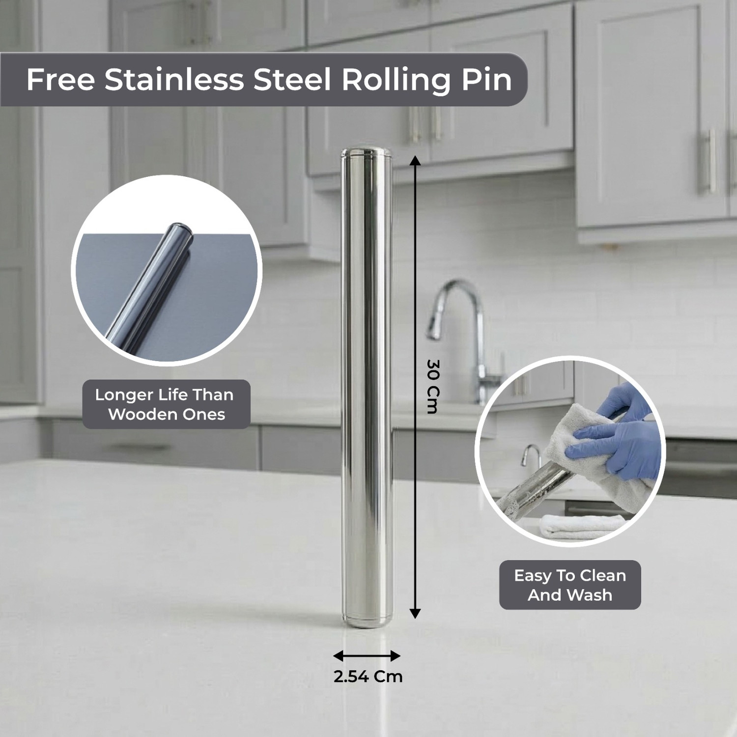 Image of RESTOKART Steel Cutting Board Large(41x31)&Free Steel Rolling pin|Steel Chopping Board| Stainless Steel Cutting Board