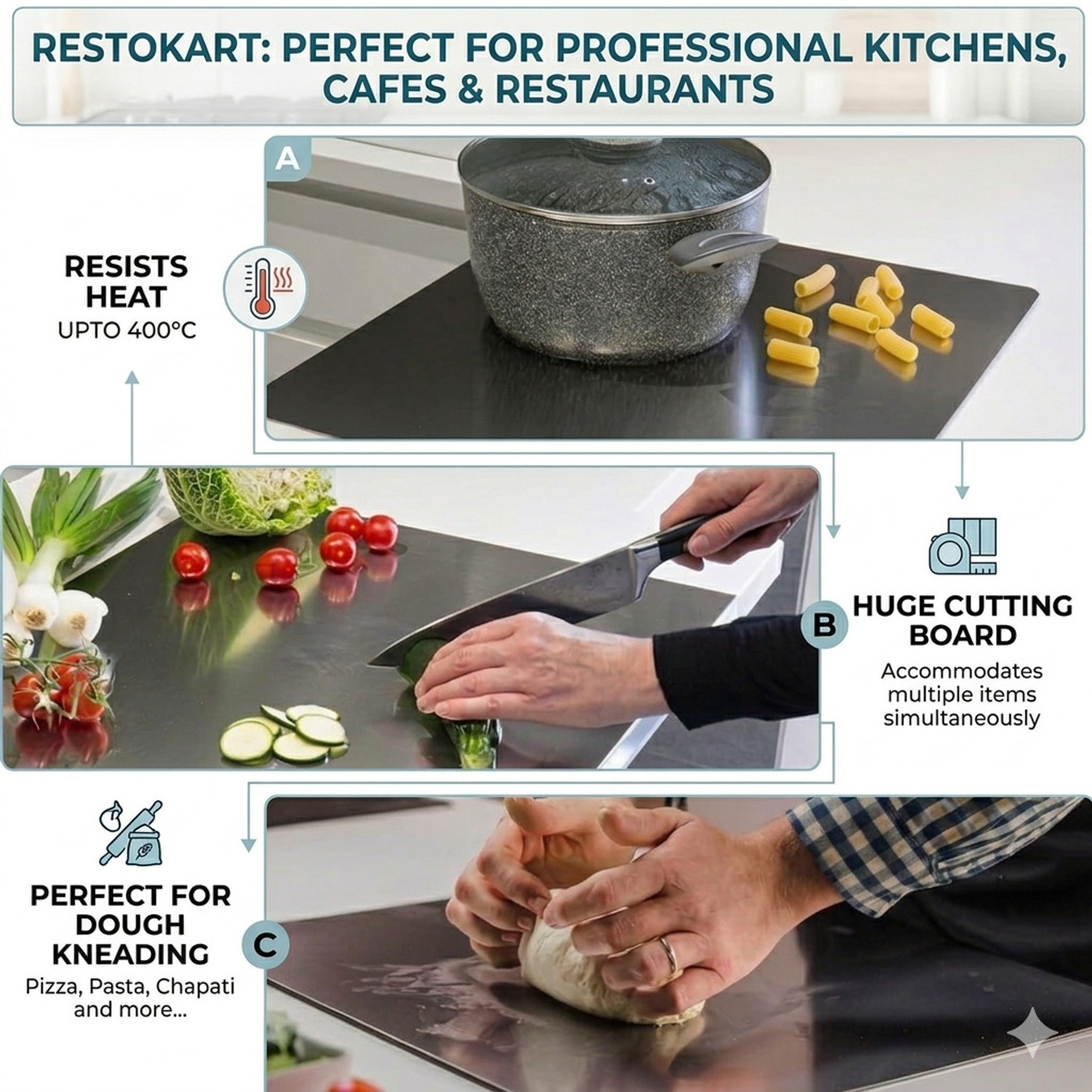 Image of RESTOKART Steel Chopping Board-Medium(35x25cm)|Cutting Board for Kitchen | Vegetable Stainless Steel Cutting Board