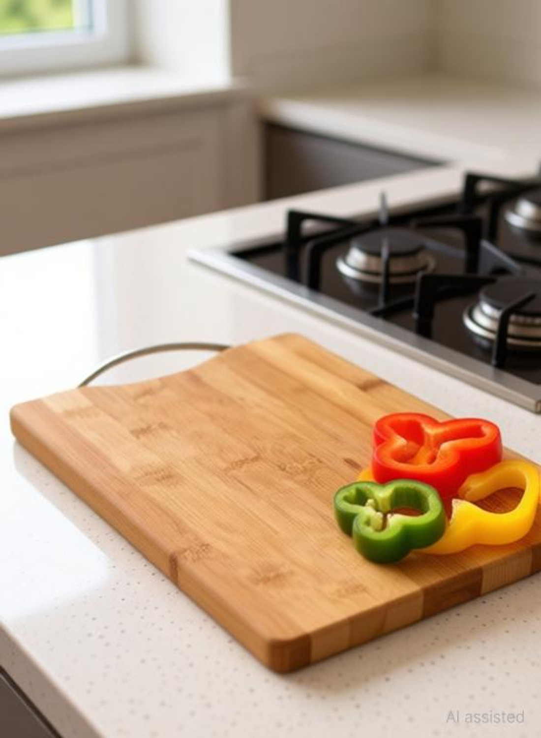 Image of HOMNIX Bamboo Wooden Chopping Board with Metal Handle for Kitchen Vegetable Fruit Bamboo Cutting Board