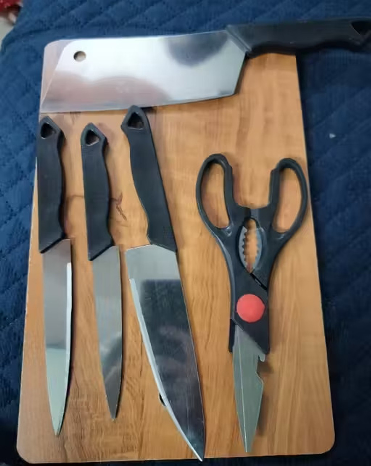 Image of Dharma Creation Stainless Steel Kitchen Knife Set with Wooden Chopping Board & Scissor Vegetable Wooden Cutting Board