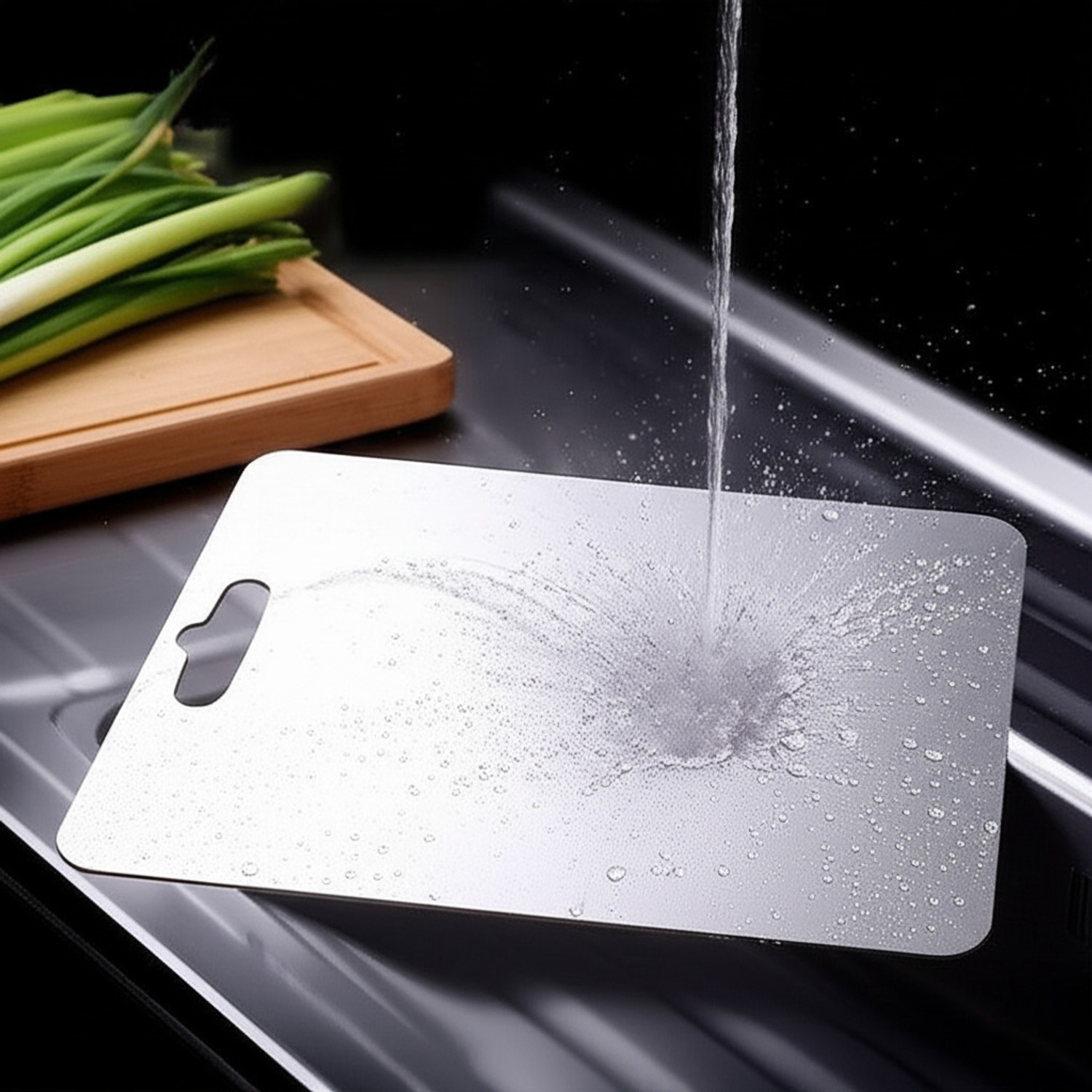 Image of METSTIK Small Stainless Steel Chopping Cutting Pad With Rolling Pin For Kitchen 21X31 Cm Stainless Steel Cutting Board