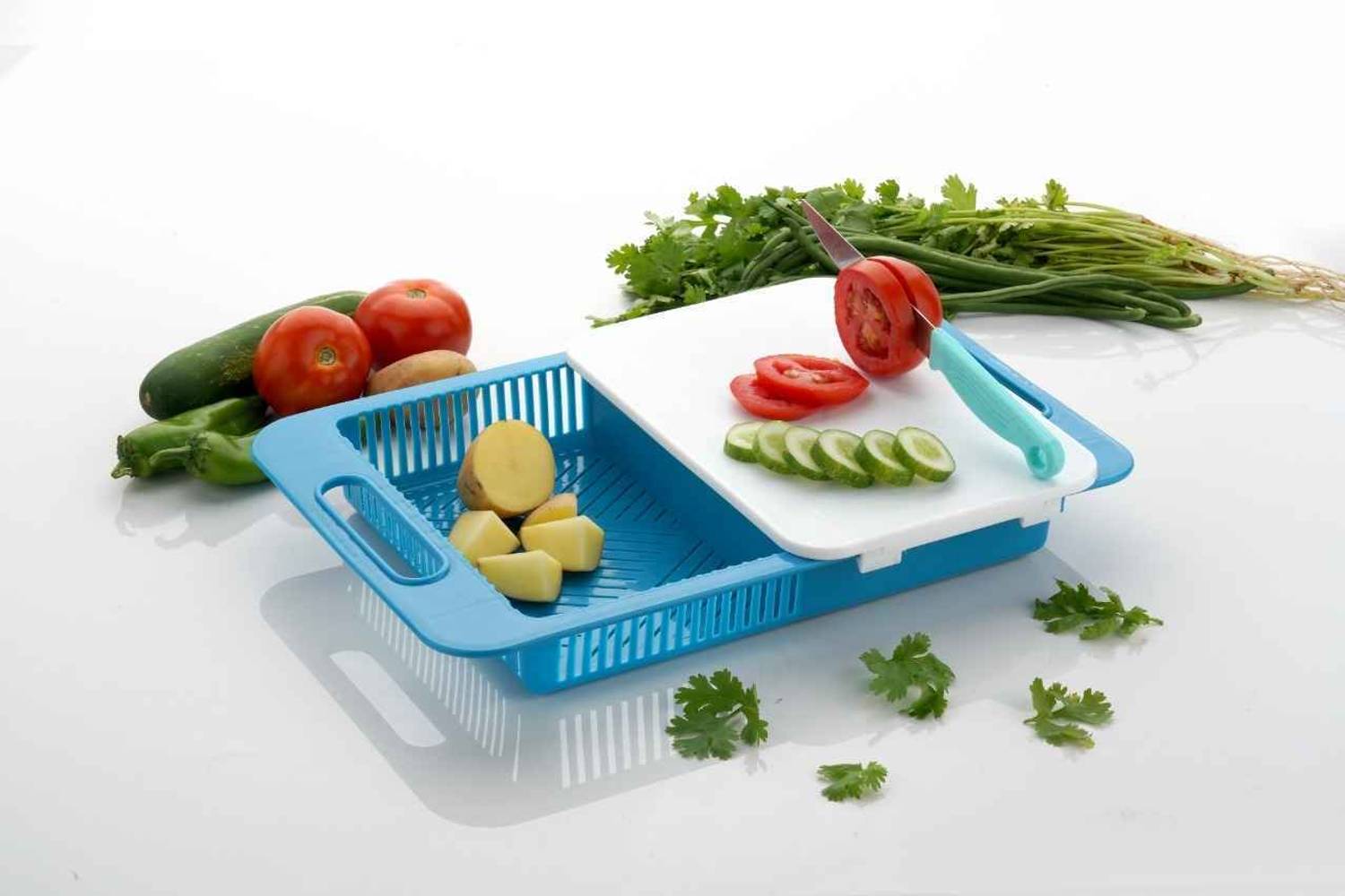 alakh 3-in-1 Multifunctional Chopping Board with Drain Basket & Tray –Vegetable Cutter Plastic Cutting Board