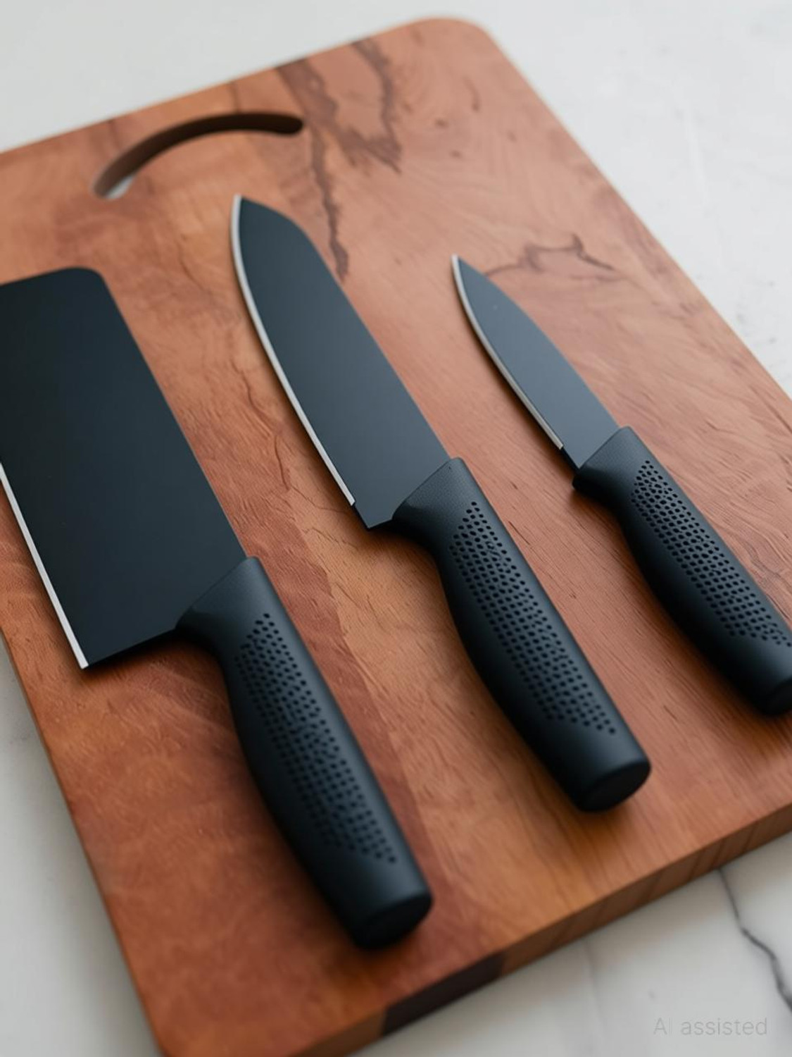 Image of KRUPA Chopping Board With 3Pic Knife Set Stainless Steel Wooden Cutting Board