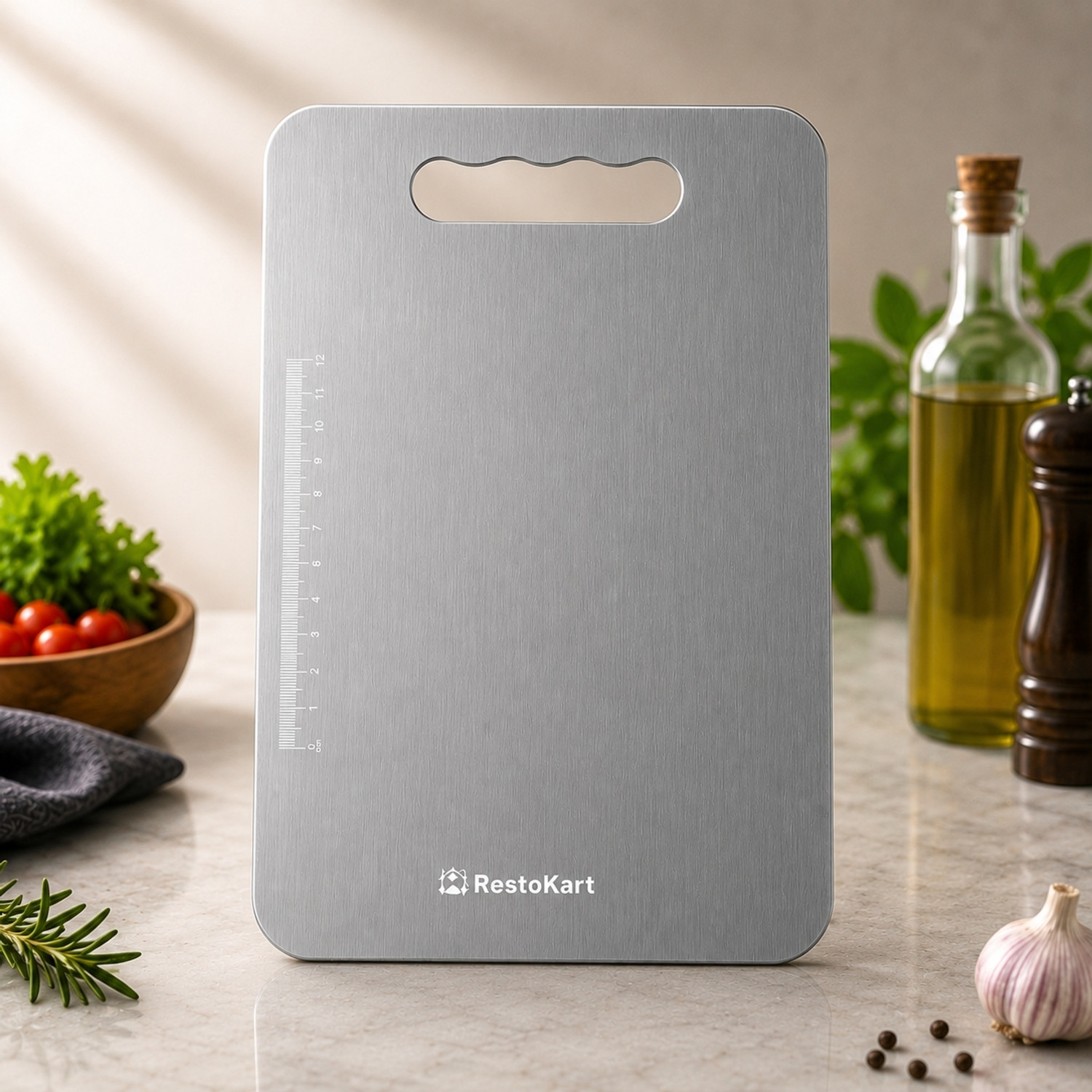 Image of RESTOKART Steel Cutting Board(35x25)CM|Vegetable Cutter Board|Steel Chopping Board|Kitchen Stainless Steel Cutting Board