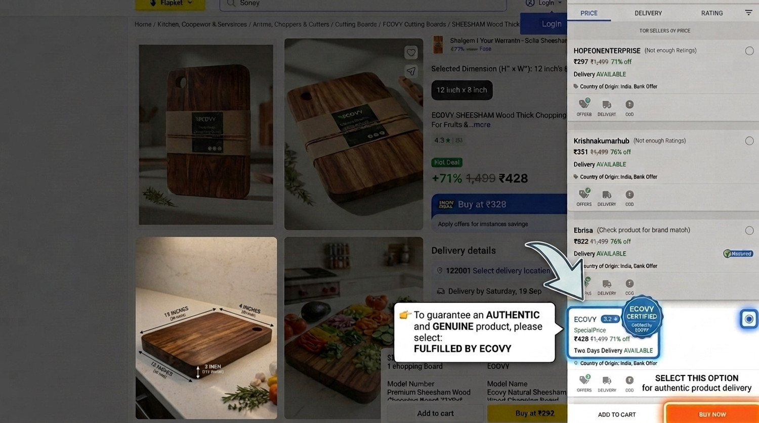 Image of ECOVY SHEESHAM Wood Thick Chopping Board(12x8x1inch) For Fruits & Vegetable & Meat Wooden Cutting Board
