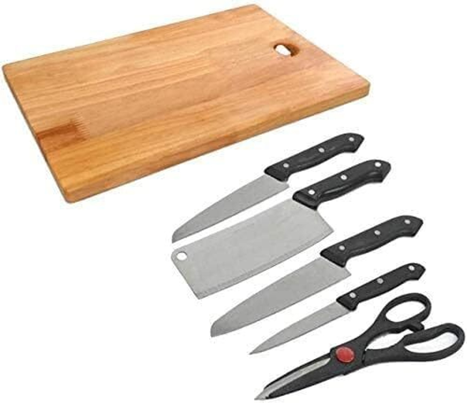 Image of DNJ Wooden Chopping Cutting Board with Stainless Steel Kitchen Knife set and scissor Wooden, Stainless Steel Cutting Board