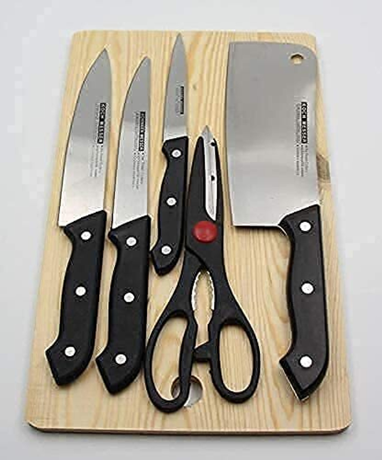 Image of Dharma Creation Stainless Steel Kitchen Knife Set with Wooden Chopping Board & Scissor Vegetable Wooden Cutting Board