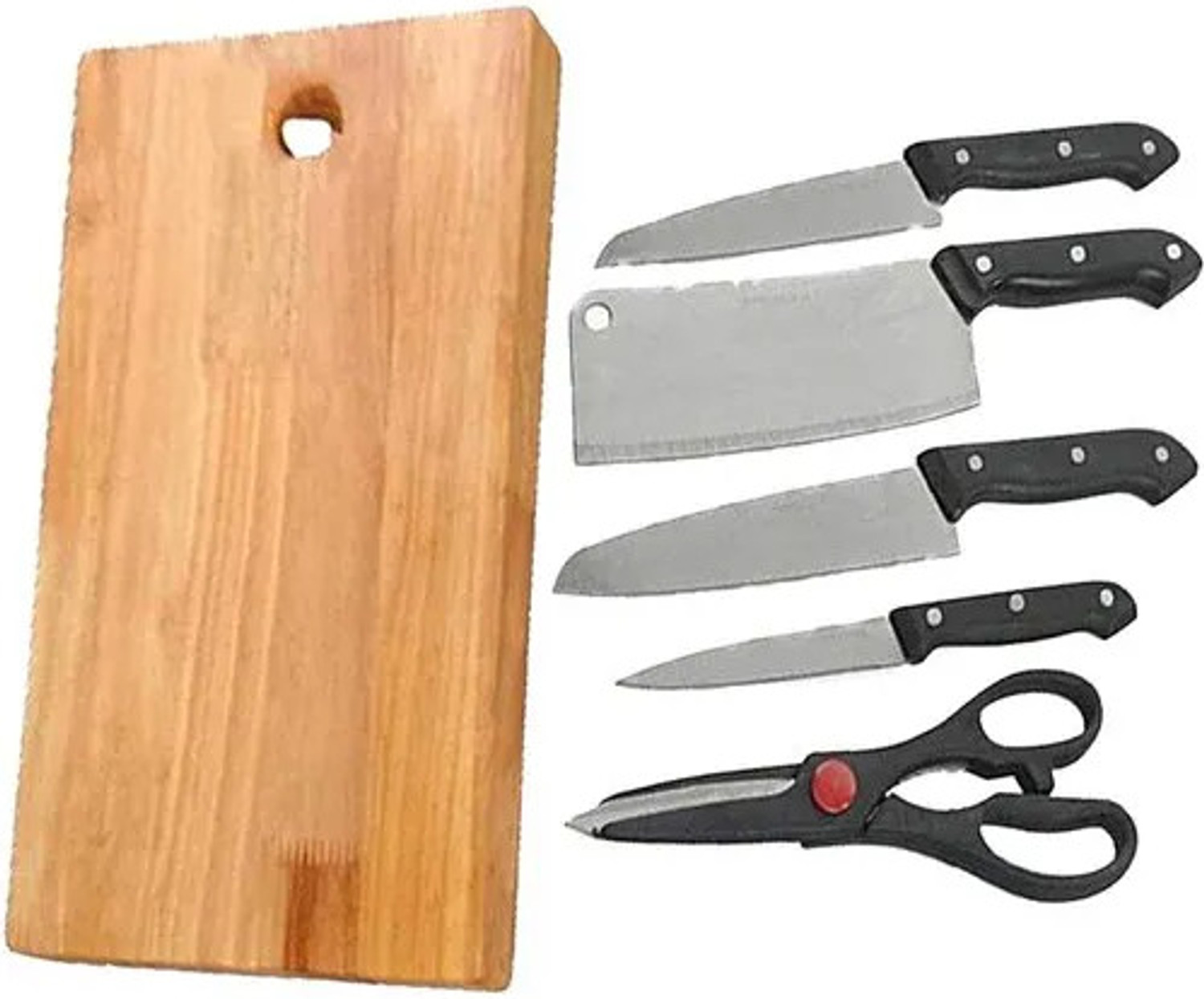 Image of Dharma Creation Stainless Steel Kitchen Knife Set with Wooden Chopping Board & Scissor Vegetable Wooden Cutting Board