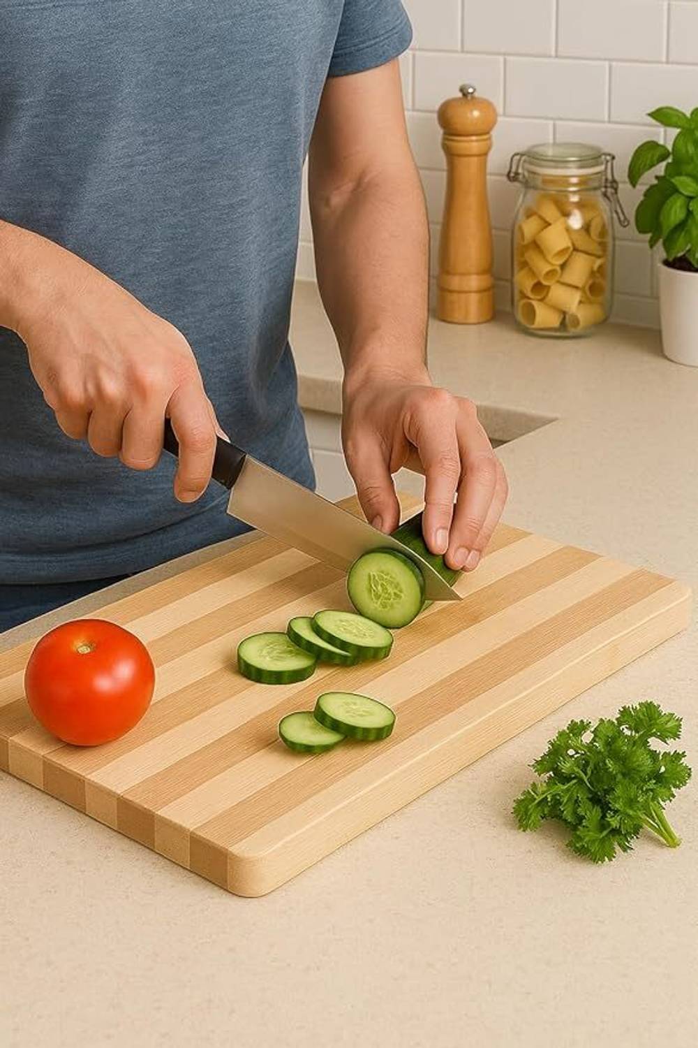 AriseShop Items Included: 1 Natural Wood Chopping Board with Stainless Steel Ring Wooden Cutting Board