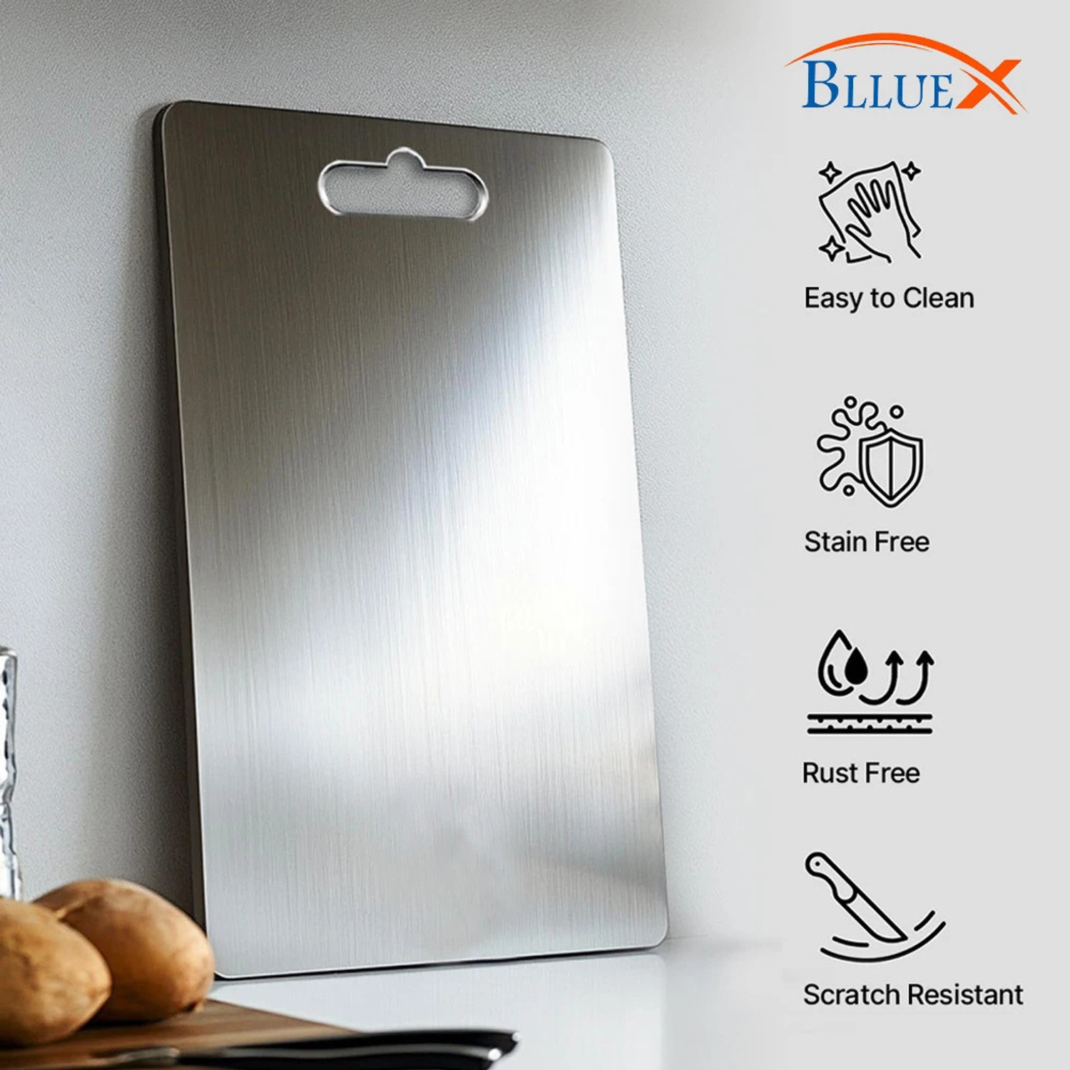 Image of BLLUEX Stainless Steel Double Sided Chopping Cutting Board Vegetable & Fruit Cutter Stainless Steel Cutting Board