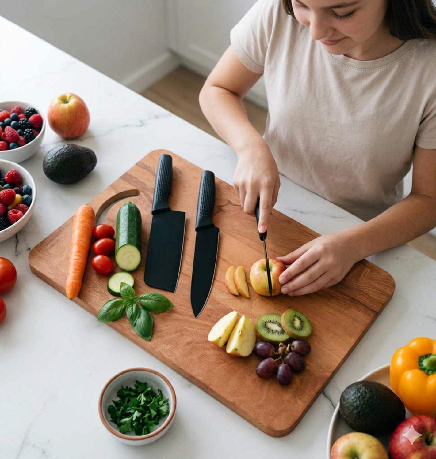 Image of Earth Chopping Board With 3 Pic Knife Set Stainless Stee Wooden Cutting Board