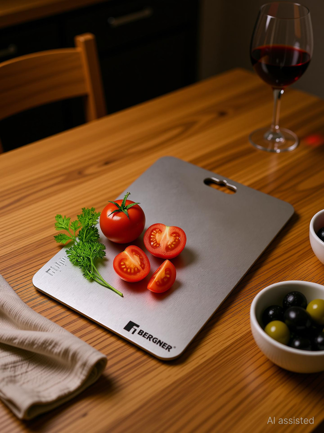 Image of BERGNER Stainless Steel Chopping Board for Kitchen 25x36cm, Durable, Easy to Clean, Stainless Steel Cutting Board