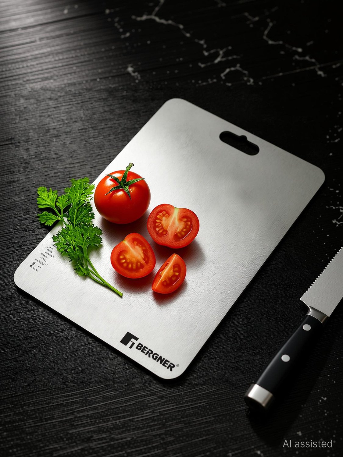 Image of BERGNER Stainless Steel Chopping Board for Kitchen 25x36cm, Durable, Easy to Clean, Stainless Steel Cutting Board
