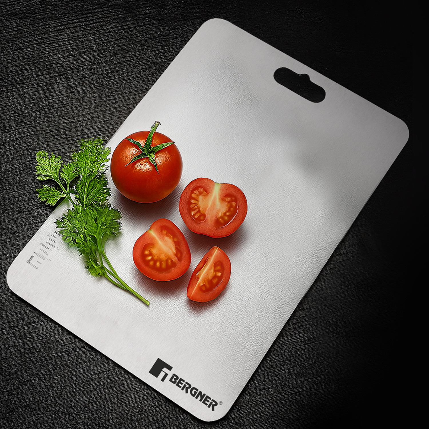 Image of BERGNER Stainless Steel Chopping Board for Kitchen 25x36cm, Durable, Easy to Clean, Stainless Steel Cutting Board