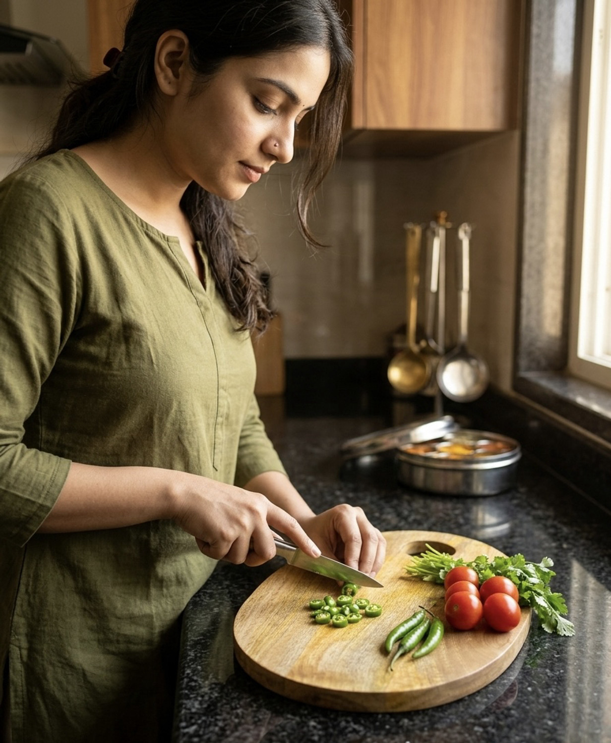 Image of BASKBY Mango wood oval chopping board for cutting /slicing /chopping vegetables & fruits Wooden Cutting Board