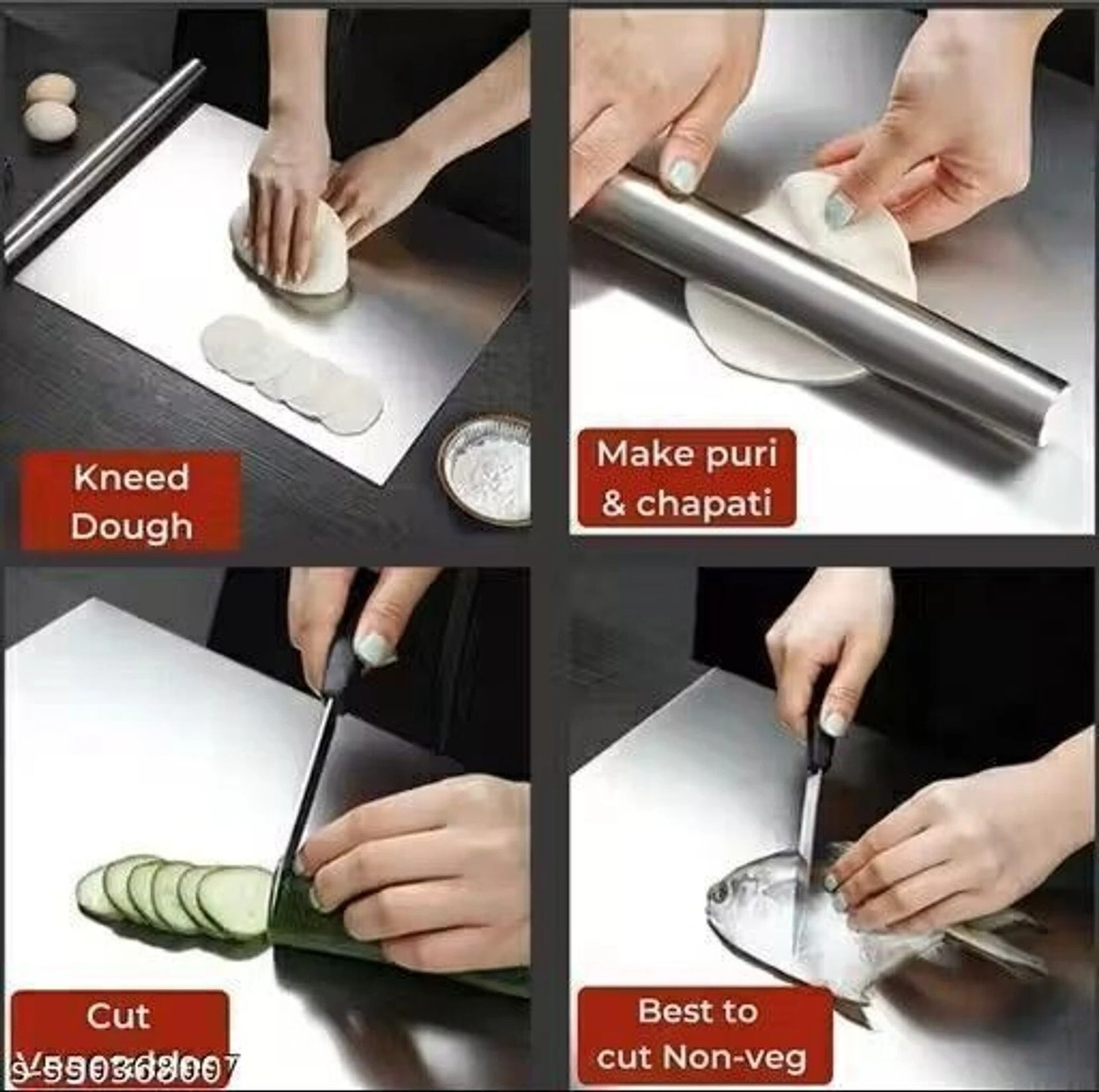 Image of NORVIUM 35cm x 31cm Heavy Stainless Steel Chopping Board For Kitchen Use Stainless Steel Cutting Board