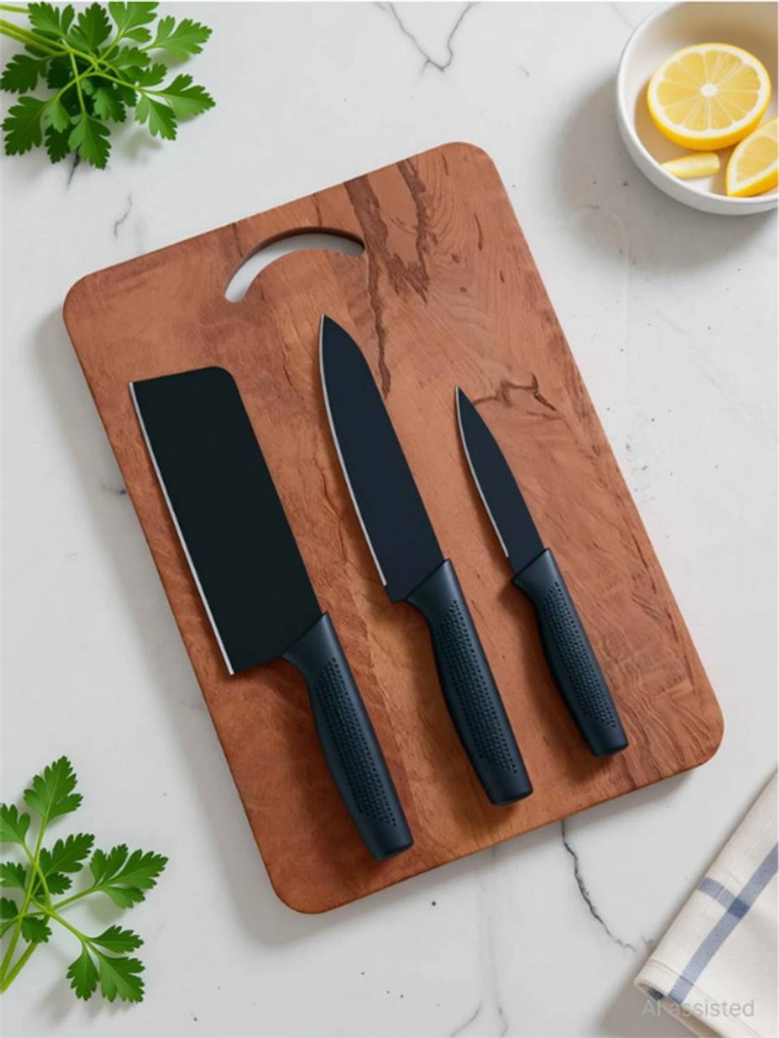 Earth Chopping Board With 3 Pic Knife Set Stainless Stee Wooden Cutting Board — Knives & Chopping Tools
