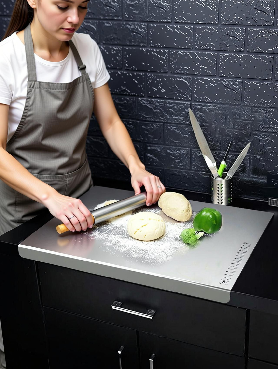 Image of DLMART 35cm x 31cm Heavy Stainless Steel Chopping Board For Kitchen Use Stainless Steel Cutting Board (Silver Pack of 1 Dishwasher Safe)