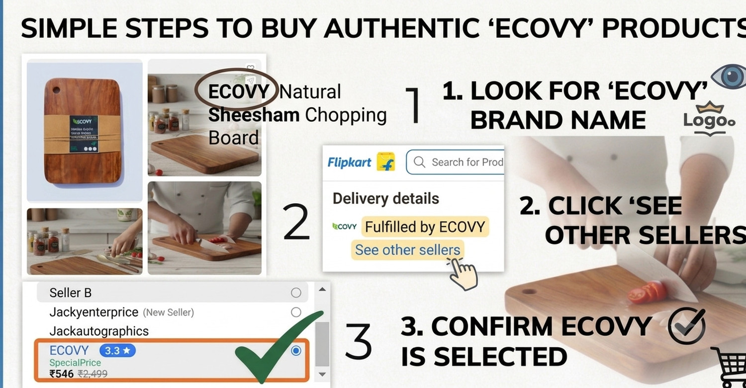 Image of ECOVY Sheesham Wood Premium Chopping Board 15x10inch|Handmade by Single wooden Piece Wooden Cutting Board