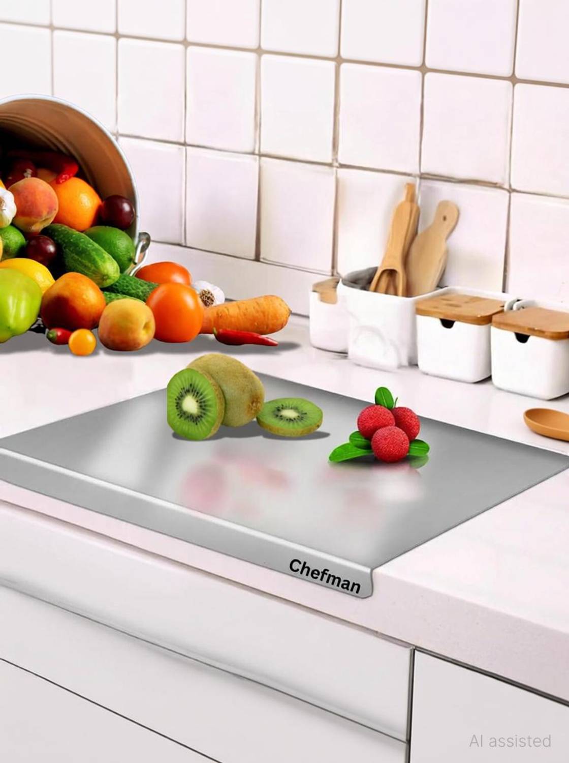 Chefman Multipurpose Chopping Board for Kitchen Medium Size NonSlip and RustProof Design Stainless Steel Cutting Board