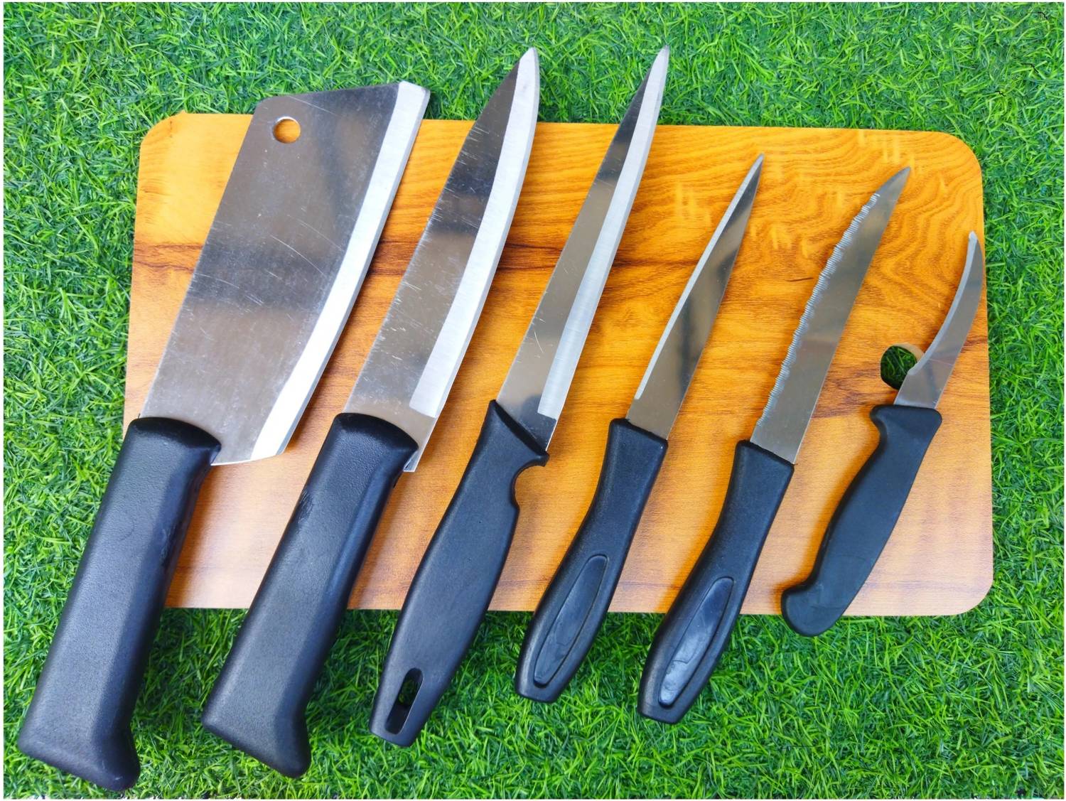 R K ENTERPRISE Knife set SS with Chopping Board Knife set 6 and Chopping/cutting board wooden Wooden Cutting Mat — Knives & Chopping Tools