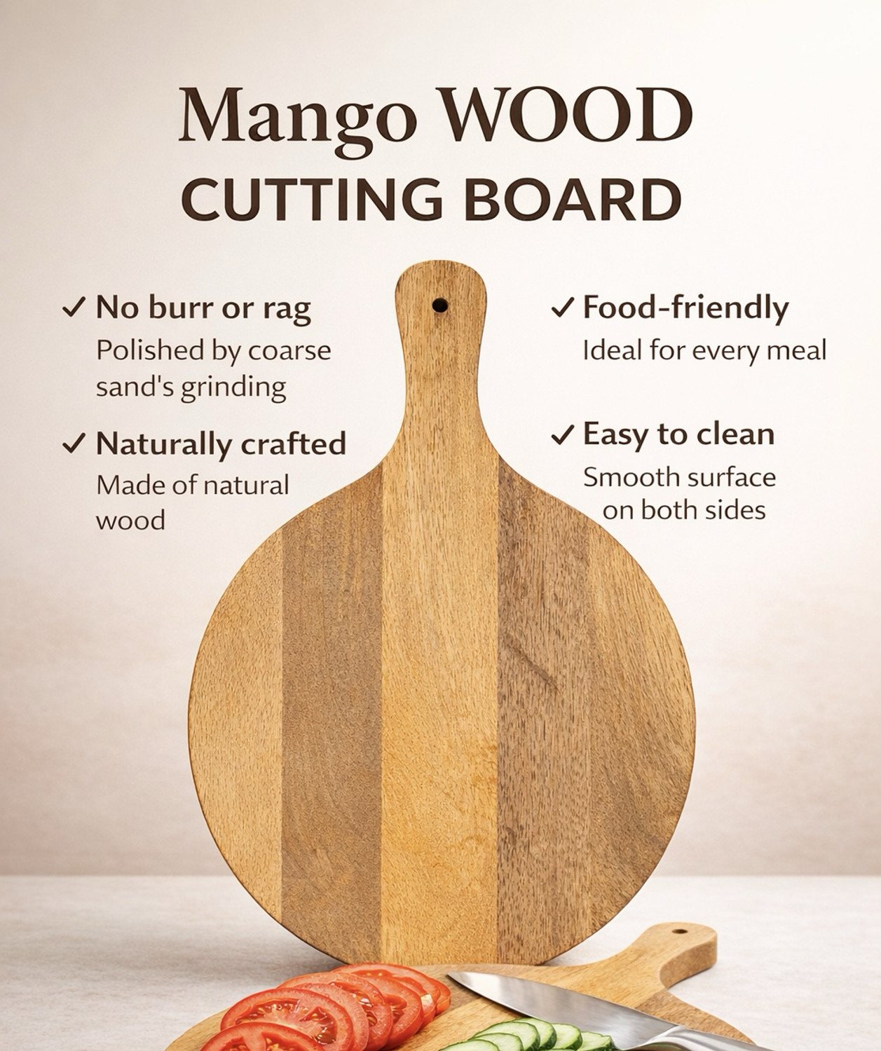 Image of BASKBY Mango wood chopping board /cutting board wood / Reversible chopping board /22x32cm Wooden Cutting Board