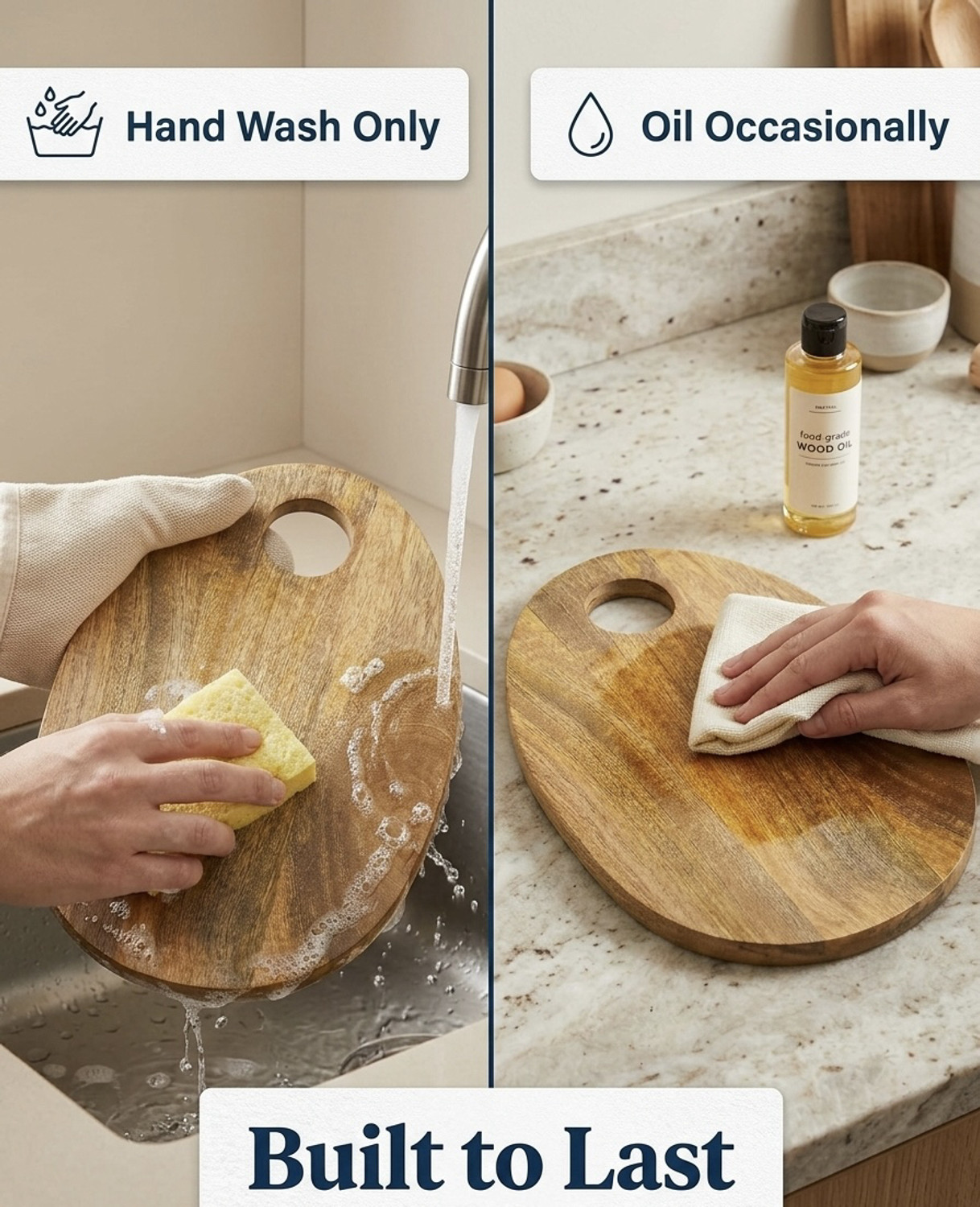 Image of BASKBY Mango wood oval chopping board for cutting /slicing /chopping vegetables & fruits Wooden Cutting Board