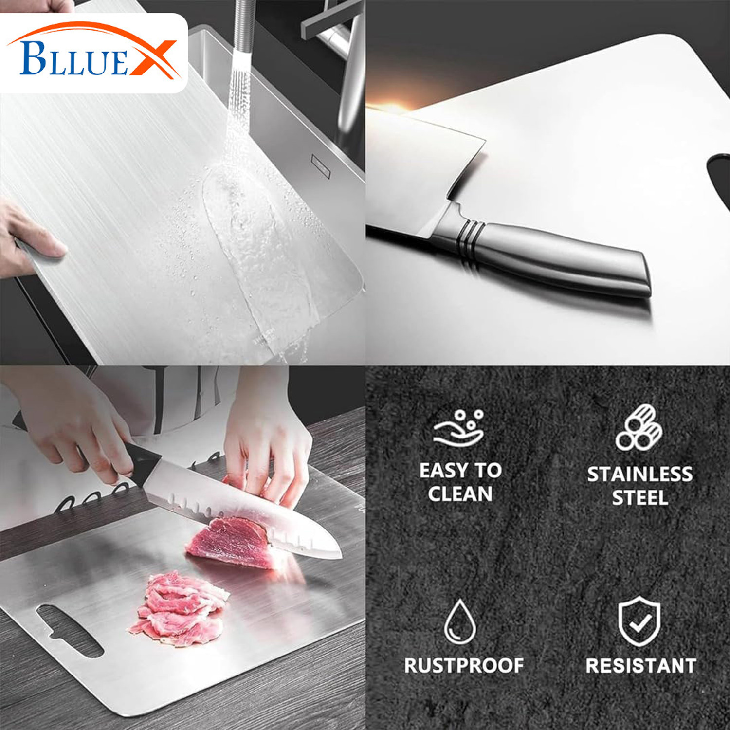 Image of BLLUEX Stainless Steel Double Sided Chopping Cutting Board Vegetable & Fruit Cutter Stainless Steel Cutting Board