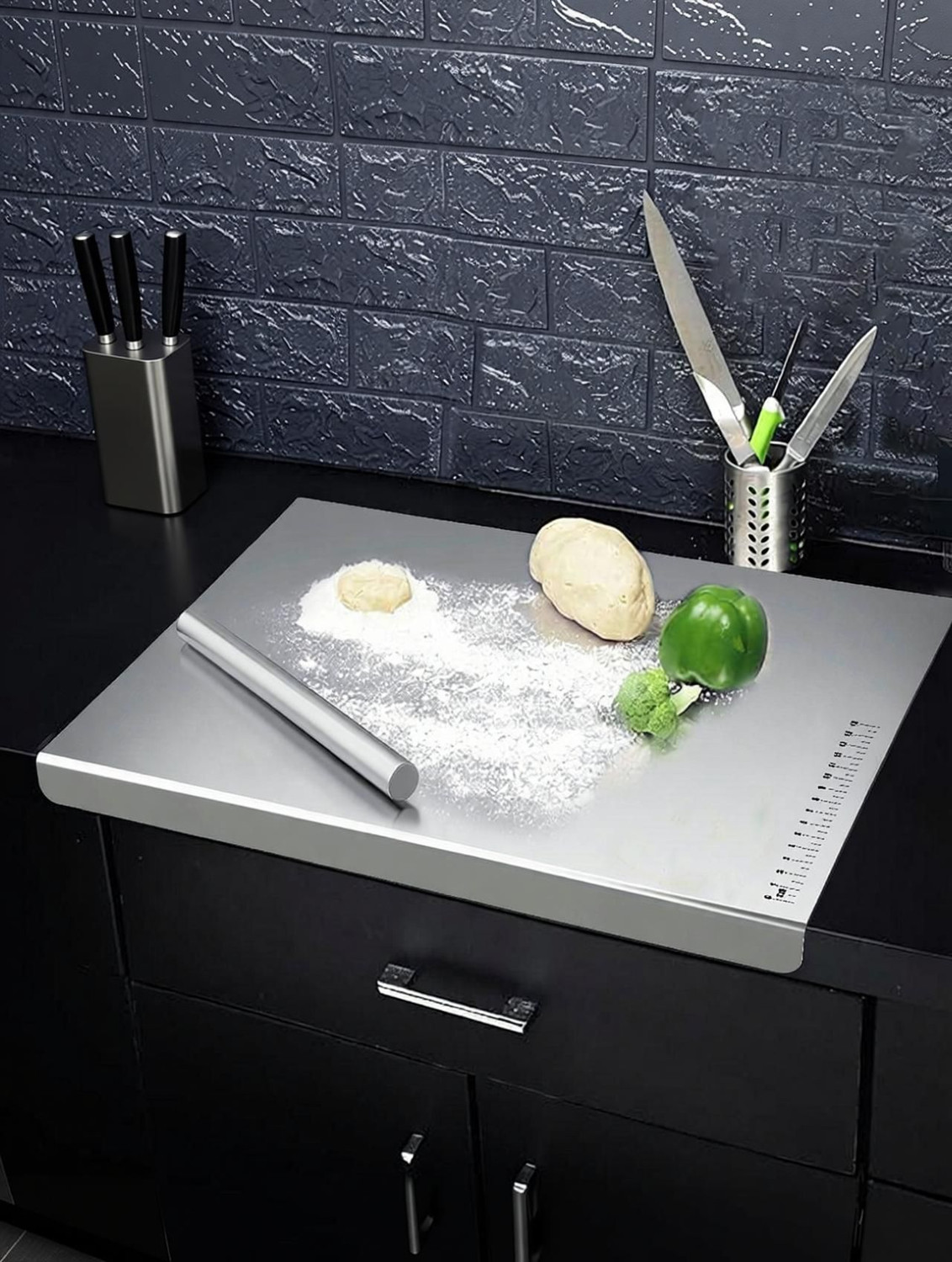Image of DLMART 35cm x 31cm Heavy Stainless Steel Chopping Board For Kitchen Use Stainless Steel Cutting Board (Silver Pack of 1 Dishwasher Safe)