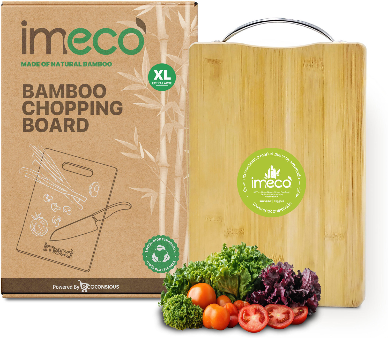 Image of IMECO Imeco Premium Anti-Slip Bamboo Chopping Board With Handle | Xtra Large (24x34cm) Bamboo Cutting Board