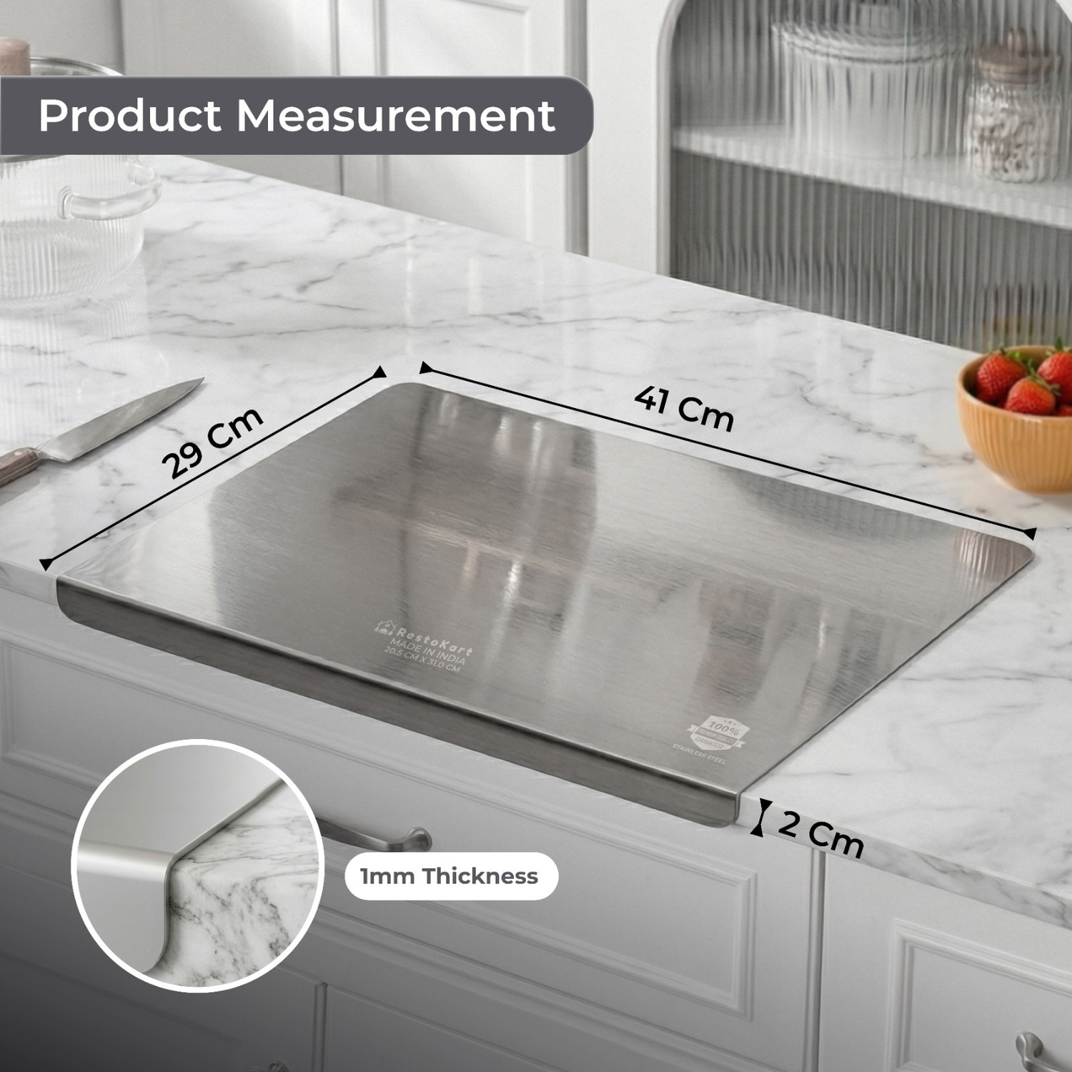 Image of RESTOKART Steel Chopping Board(41*31 CM)|Vegetable Cutting Board|Steel Chopper Board| Stainless Steel Cutting Board