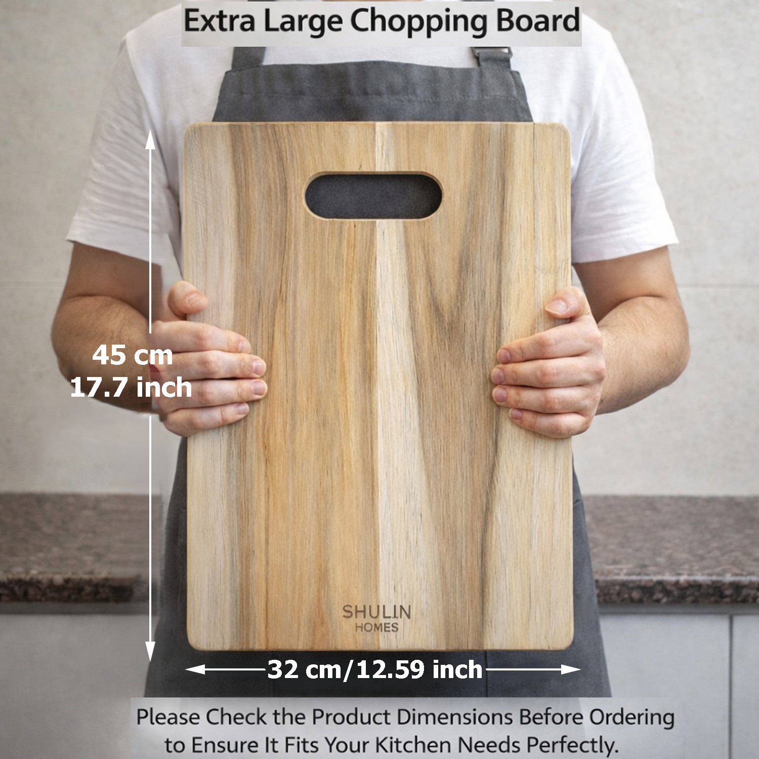Image of SHULIN Premium Teak Wood Chopping Board For Kitchen Vegetables-Jumbo (45x32x1.5 Cm) Wooden Cutting Board