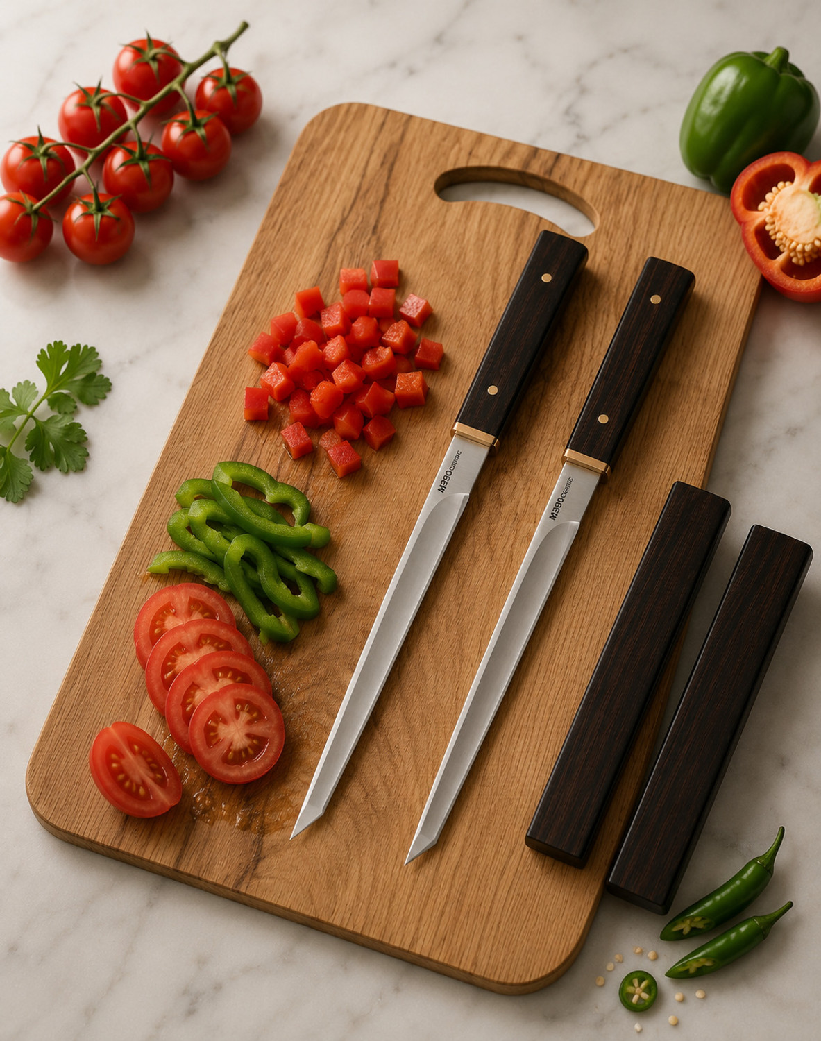 Image of KRUPA CHOPPING BOARD WITH 2 JAPANESE KNIFE SET Wooden Cutting Board