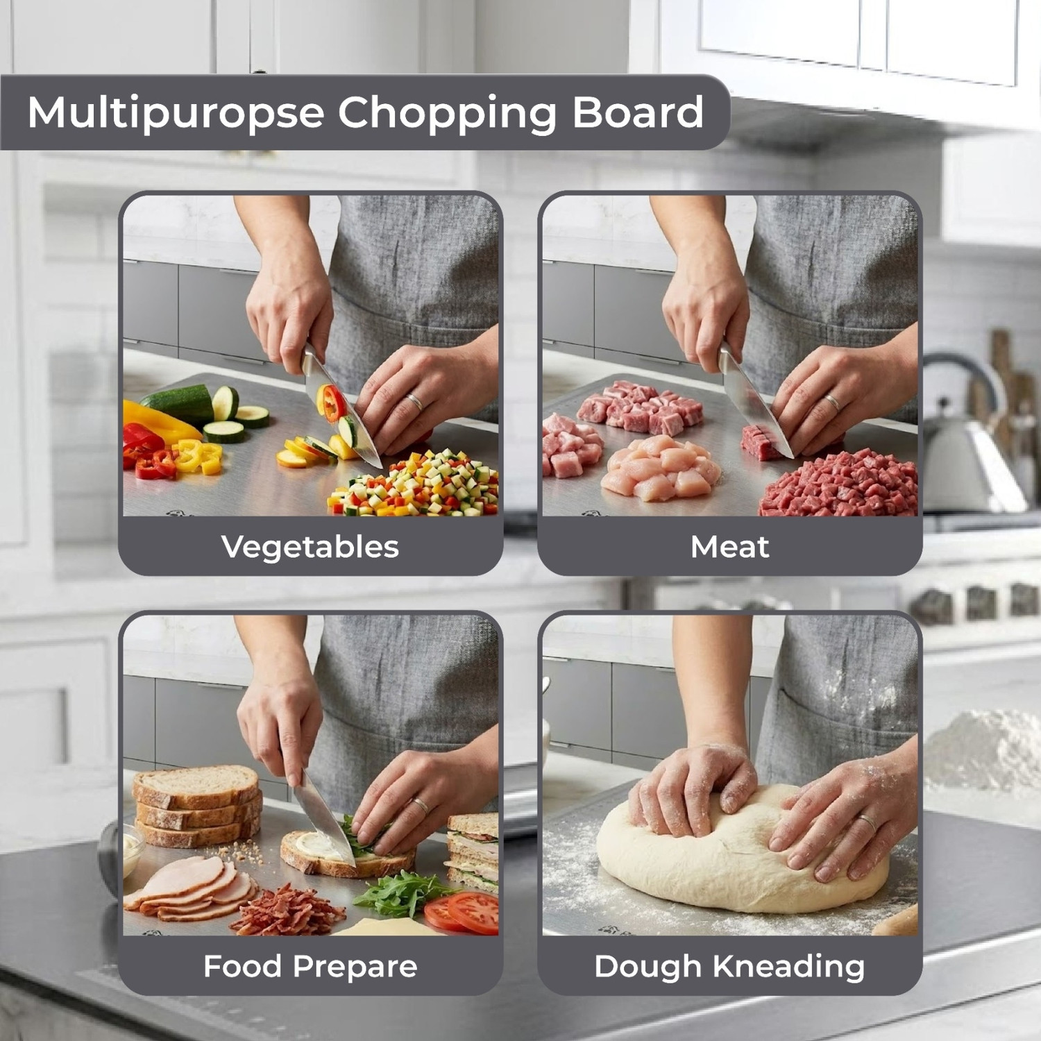 Image of RESTOKART Steel Chopping Board(41*31 CM)|Vegetable Cutting Board|Steel Chopper Board| Stainless Steel Cutting Board