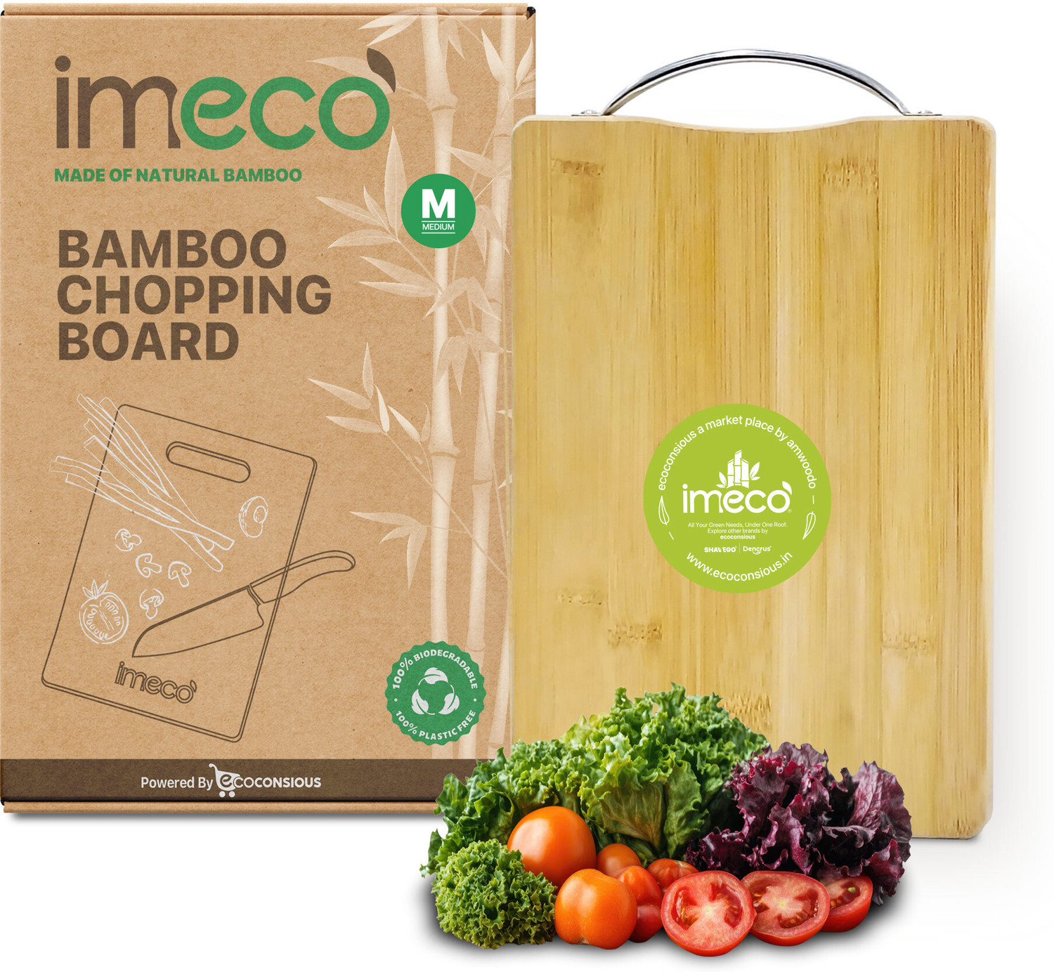 Image of IMECO Imeco Premium Anti-Slip Bamboo Chopping Board With Handle | M - Size (30x20cm) | Bamboo Cutting Board