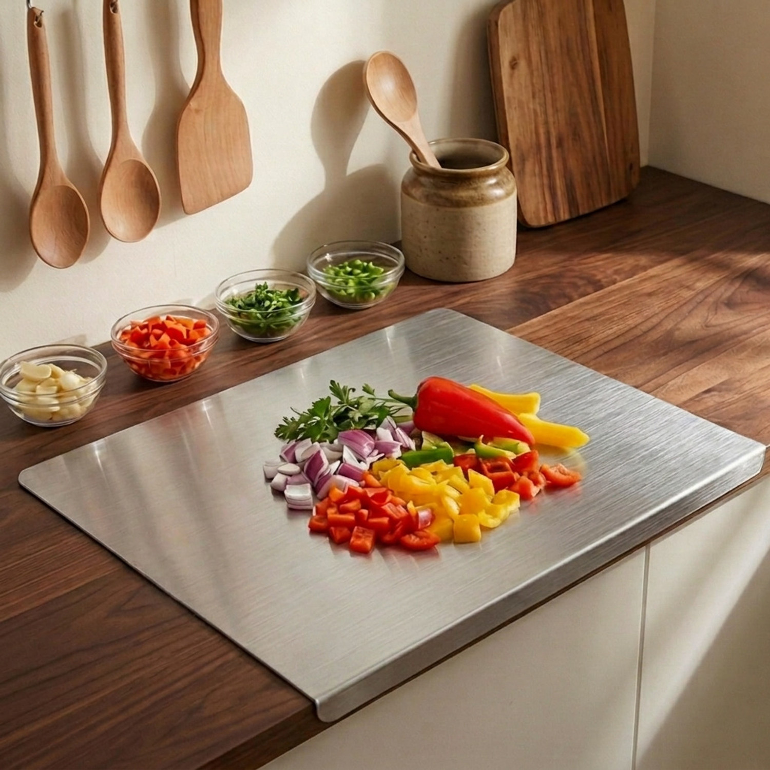 Image of NORVIUM Stainless steel Chopping board(41cm X32cm)for Kitchen Fruit Cutter Cutting Board Stainless Steel Cutting Board