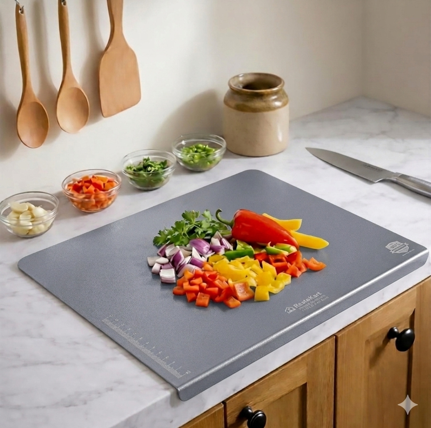 Image of RESTOKART Steel Chopping Board(41*31 CM)|Vegetable Cutting Board|Steel Chopper Board| Stainless Steel Cutting Board