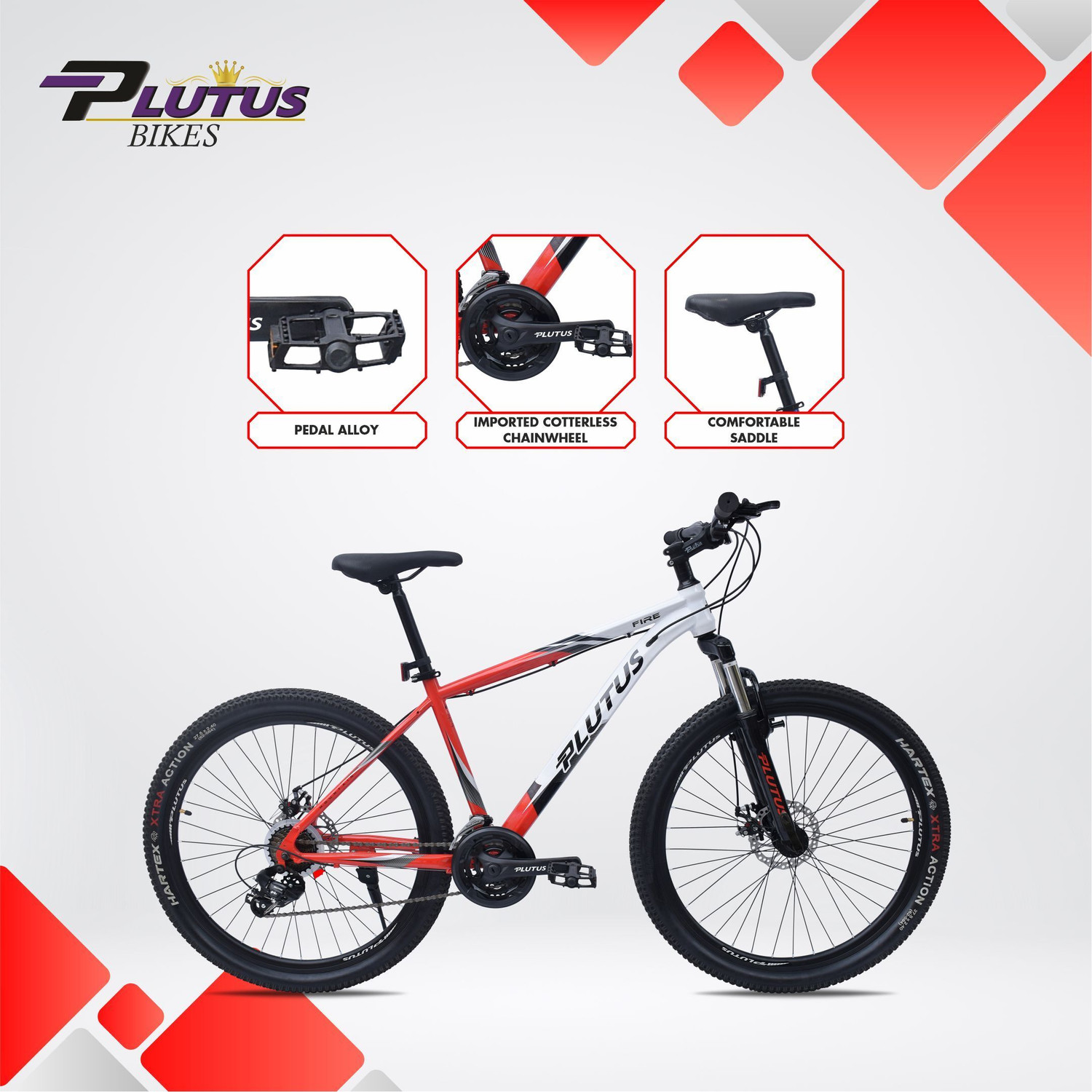 Image of PLUTUS Fire MTB Cycle Age 12+ with Dual Disc Brake, Multi Speed 26 T Mountain Cycle 26 T (inch) Mountain Cycle