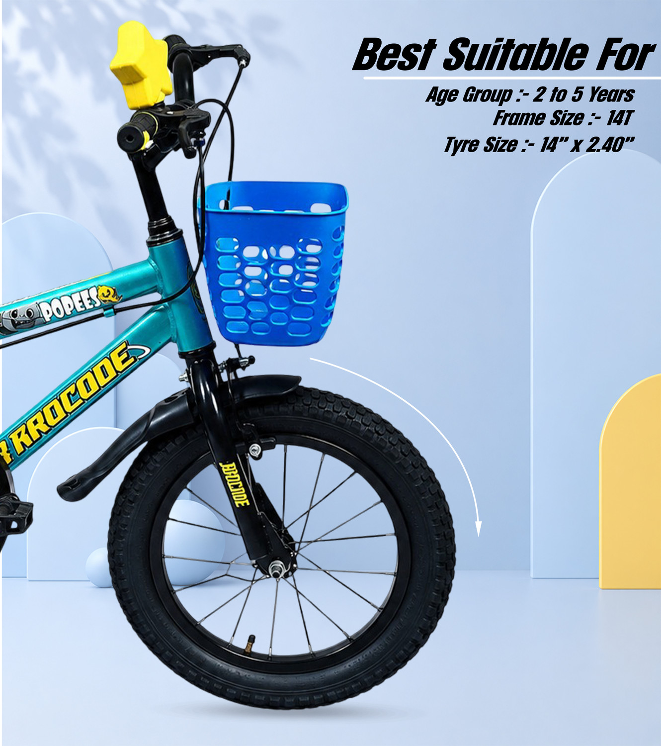 Image of Oxygen Popees 14T Bicycle for Boys & Girls with Training Wheels, Basket & Backrest 14 T (inch) BMX Cycle