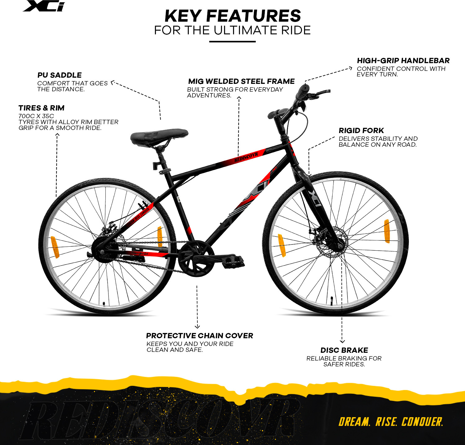 Image of XCi Rediscovr 700C Single Speed Hybrid /City Cycle with Dual Disc Brakes Blue 700C T (inch) Hybrid Cycle /City Bike