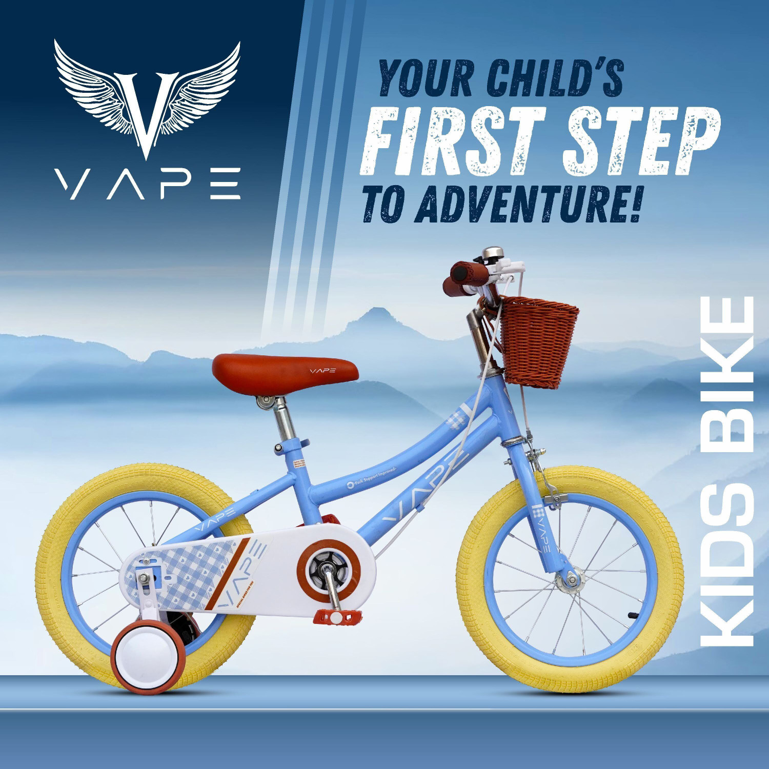 Image of GOAL VAPE Boys /Girls Kids Cycle for 2-5 Years with Training Wheels & Basket 14 T (inch) BMX Cycle