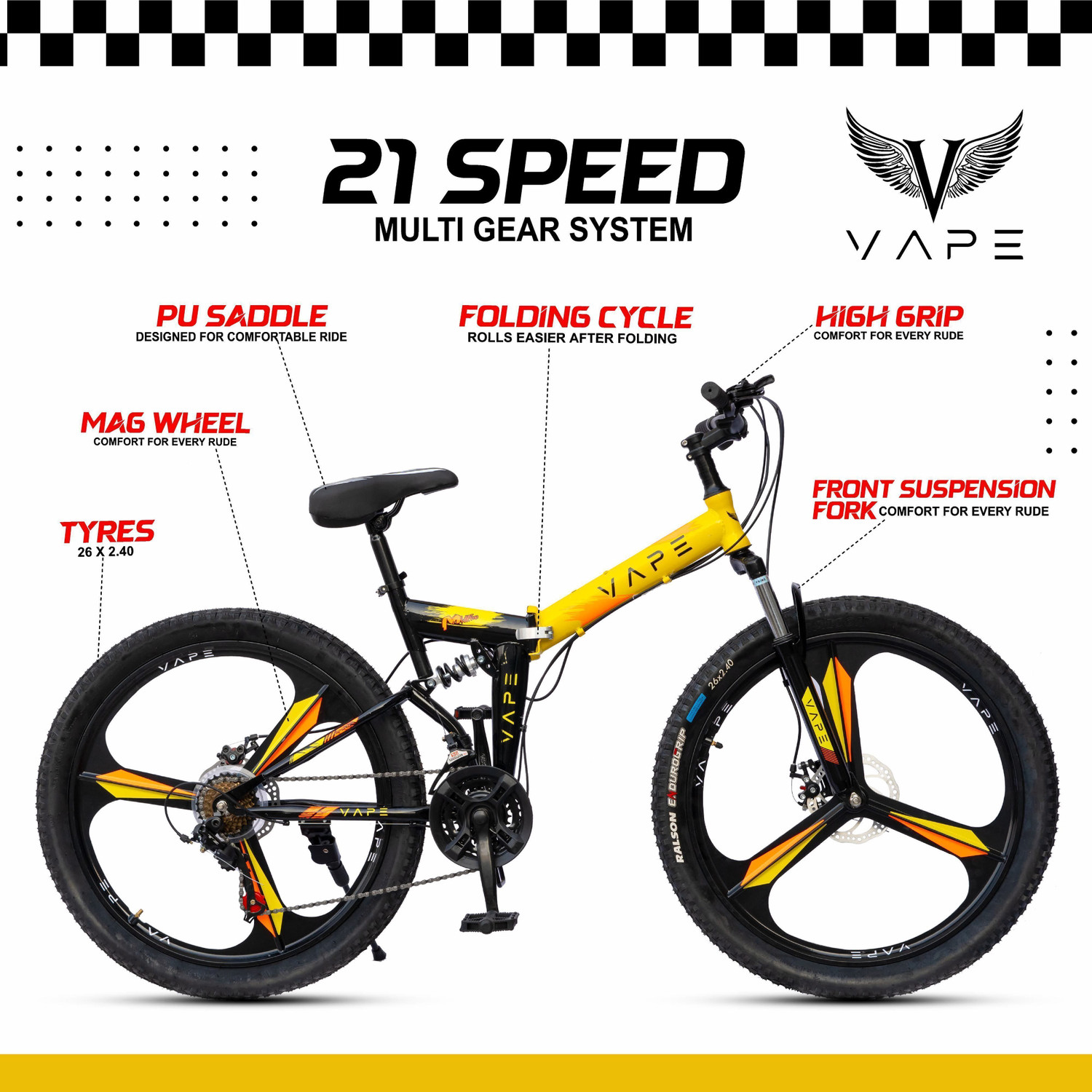 Image of GOAL 21-Speed Folding bicycle with Front Suspension, Mag Wheels, 26x2.40 Tyres 26 T (inch) Folding Bikes /Folding Cycle