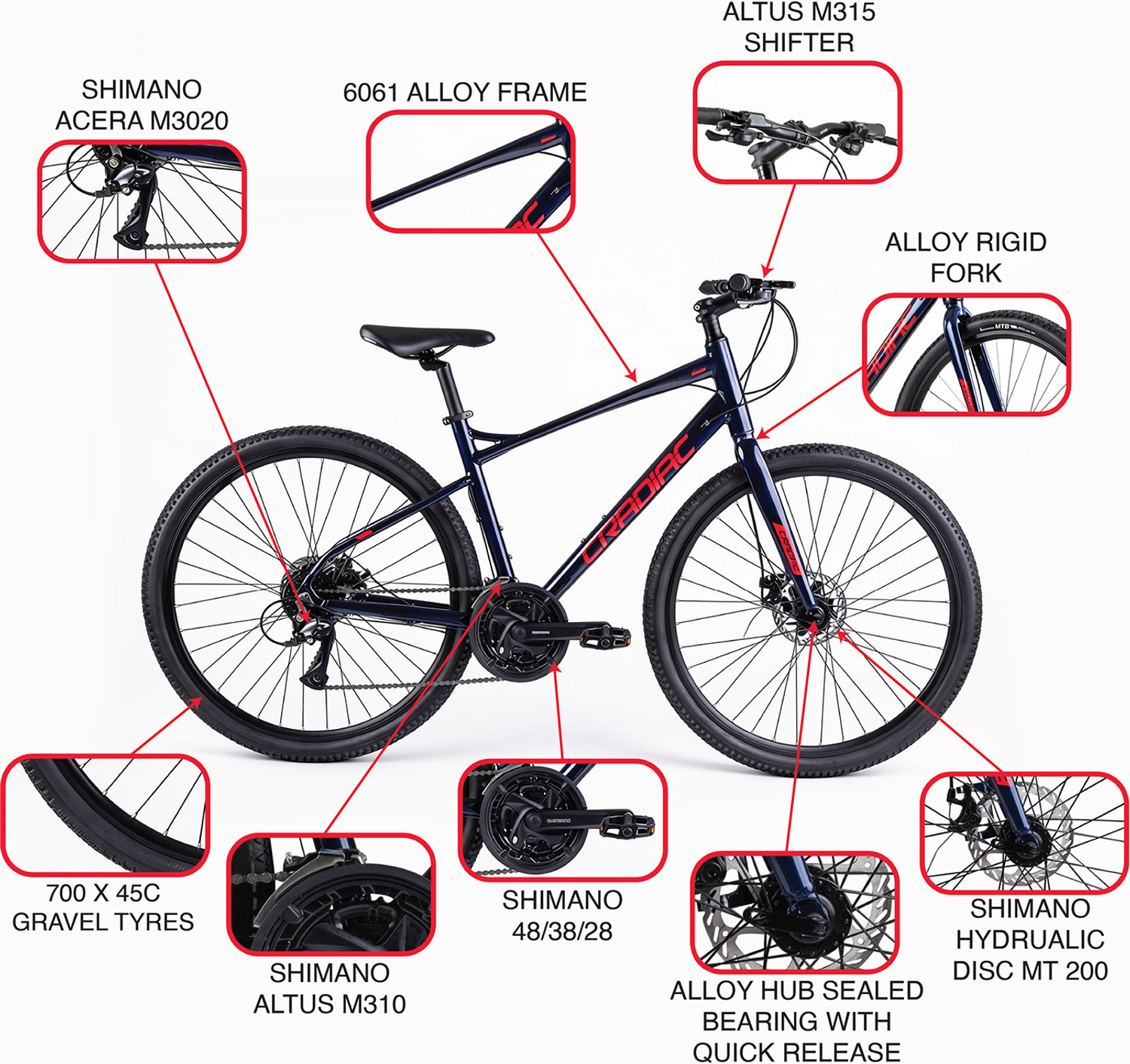 Image of CRADIAC CONCEPT X 24 SPEED|GRAVEL|6061 ALLOY FRAME|700X45C|DUAL DISC|shimano gears 700C T (inch) Hybrid Cycle /City Bike