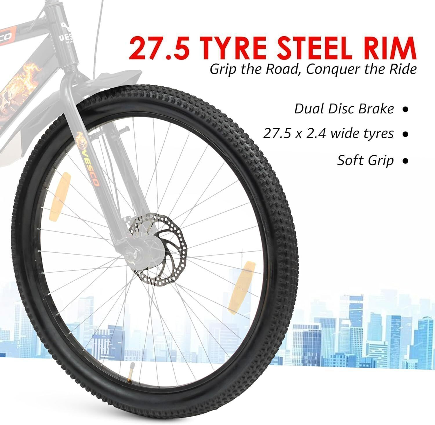 Image of VESCO Ghost Rider 27.5T Cycle for Men | Dual Disc Brake Cycle, Ideal for 15+Years 27.5 T (inch) Hybrid Cycle /City Bike