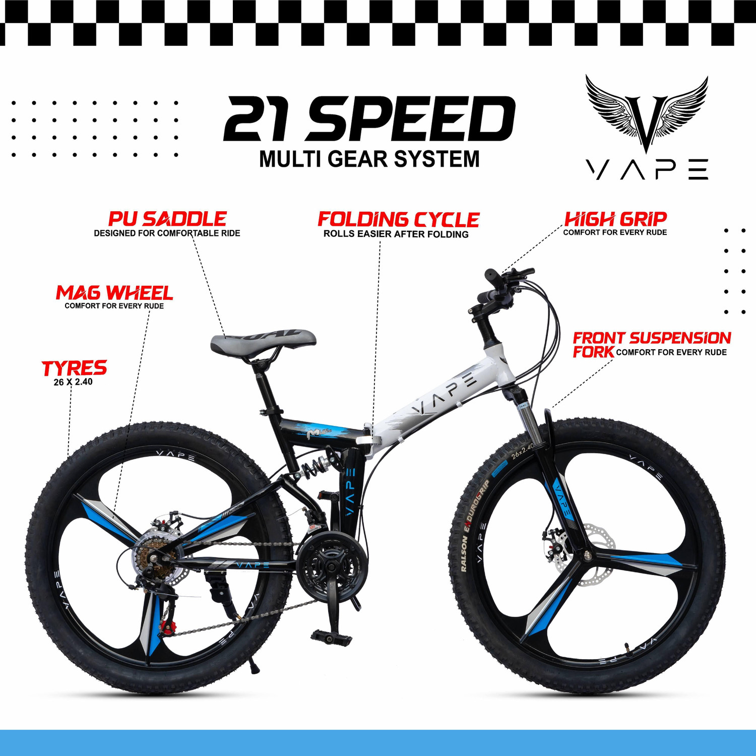 Image of GOAL FOLDING CYCLE || 21 SPEED || MAGWHEEL || SUSPENSION FORK 26 T (inch) Folding Bikes /Folding Cycle
