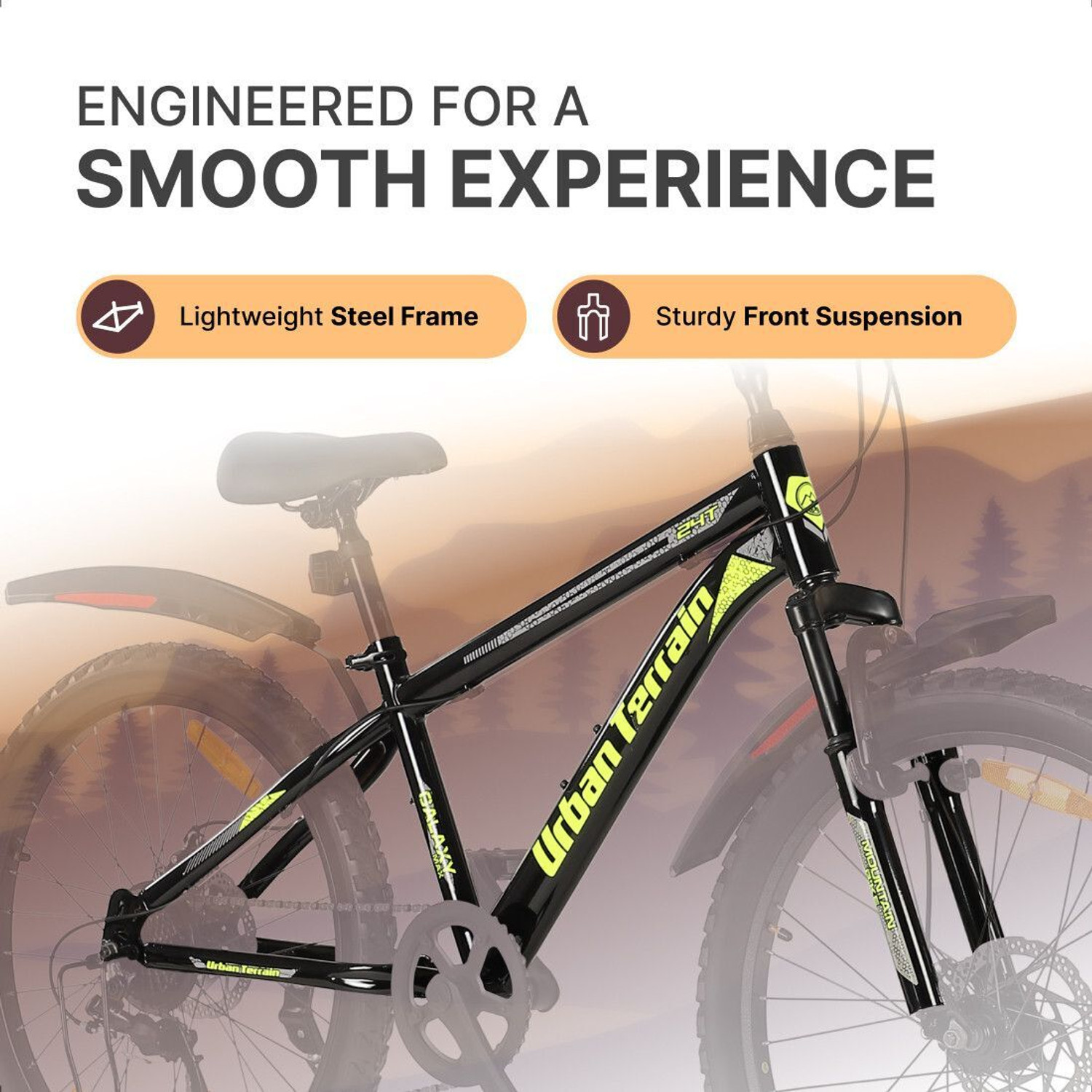 Image of Urban Terrain Galaxy Max 24T Geared High Performance MTB Cycles For Men With Dual Disc Brake 24 T (inch) Road Cycle