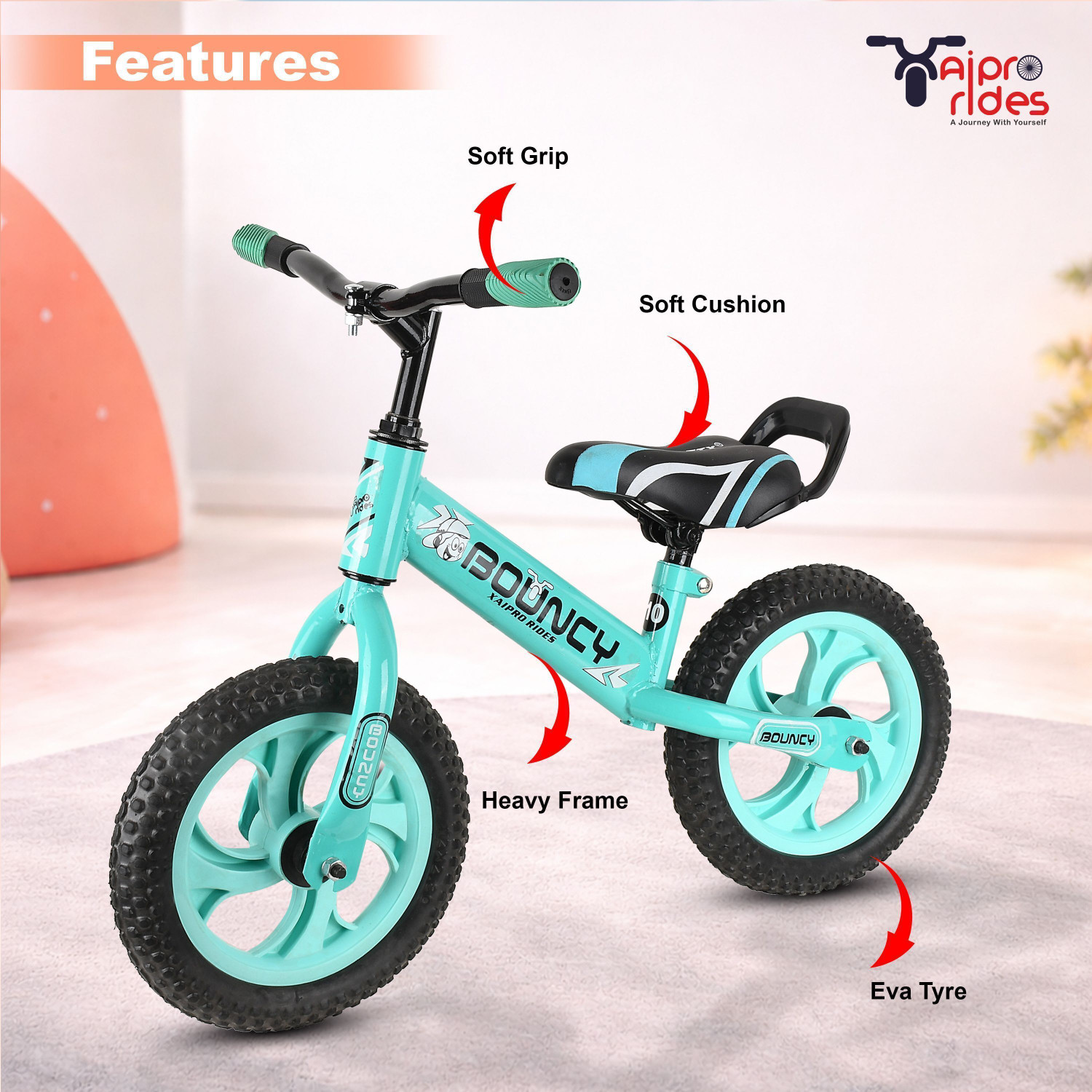 Image of Xaipro BALANCE BIKE SEAGREEN 2 TO 4 YEAR KIDS 12 T (inch) Balance Bike