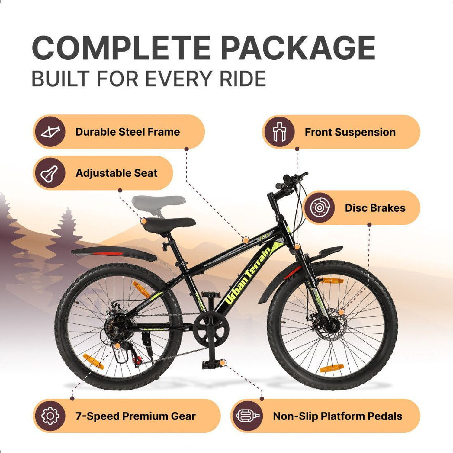 Image of Urban Terrain Galaxy Max 24T Geared High Performance MTB Cycles For Men With Dual Disc Brake 24 T (inch) Road Cycle