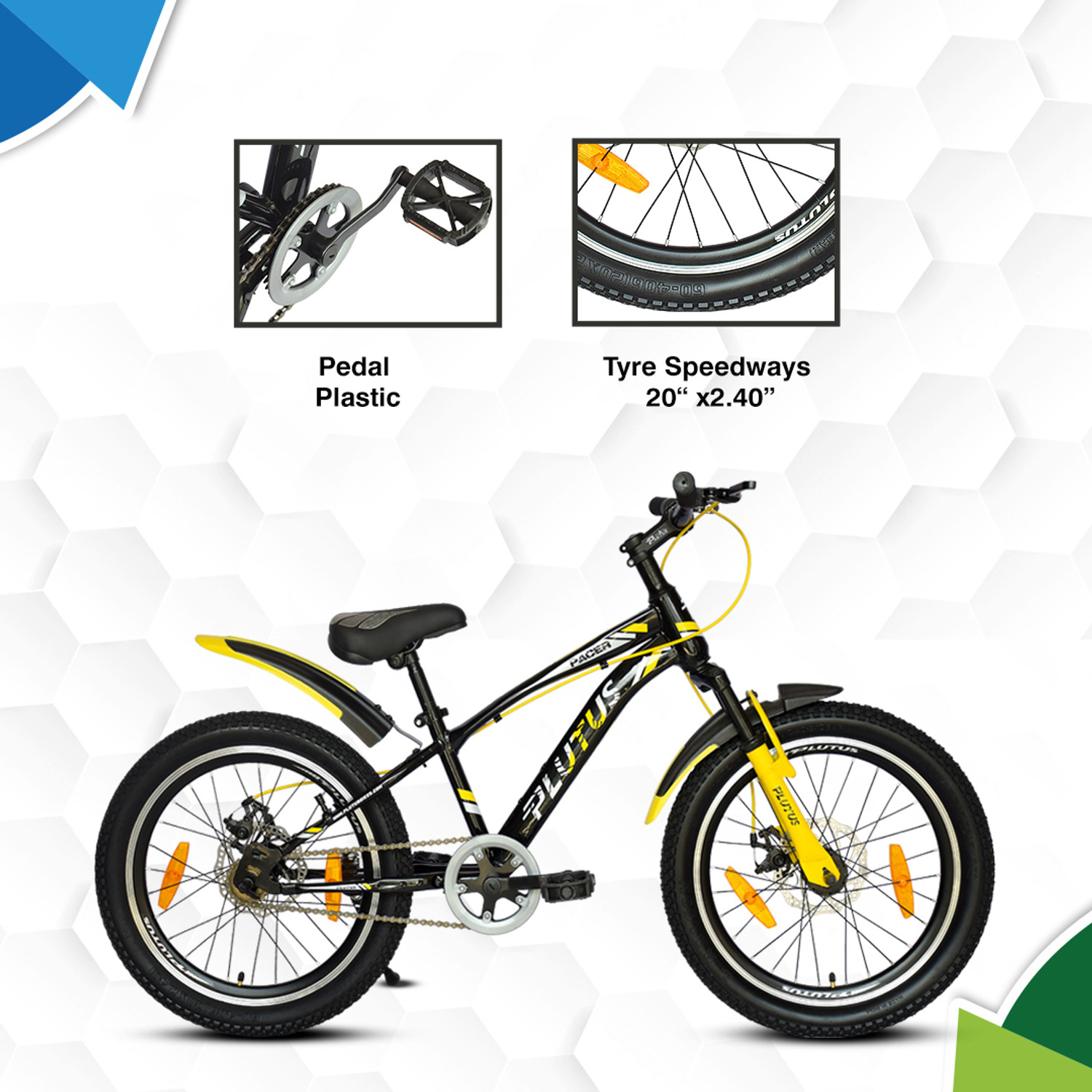 Image of PLUTUS Pacer Cycle for Kids, Power Brake, Single Speed (Yellow) 20 T (inch) Mountain Cycle